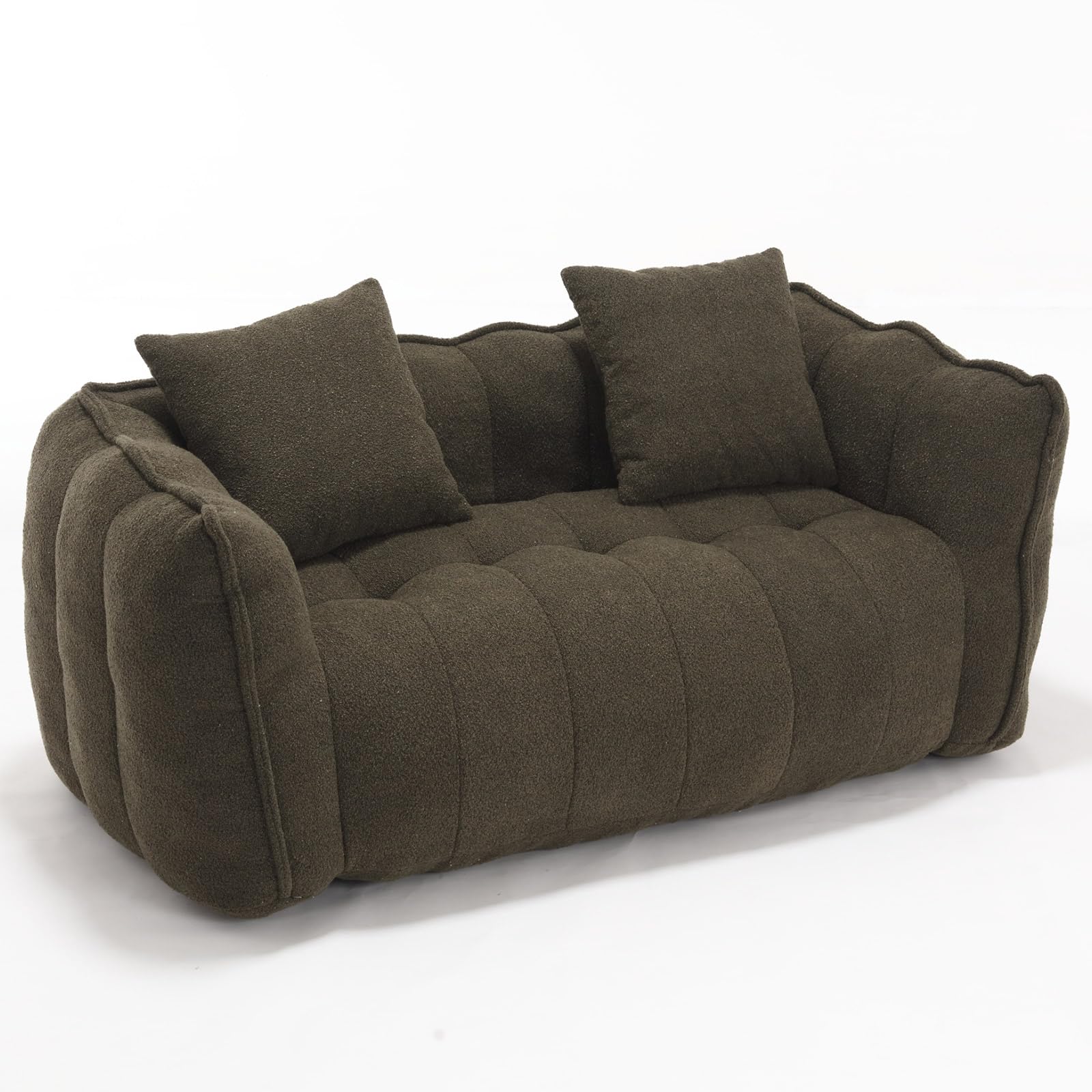 Giant Bean Bag Chairs Loveseat for Adults, Oversized Bean Bag Couch, Memory Foam Filled Floor Lounge Chair, Lazy Floor Sofa Chair with Armrests for Living Room, Bedroom, Apartment (1, Olive Green)