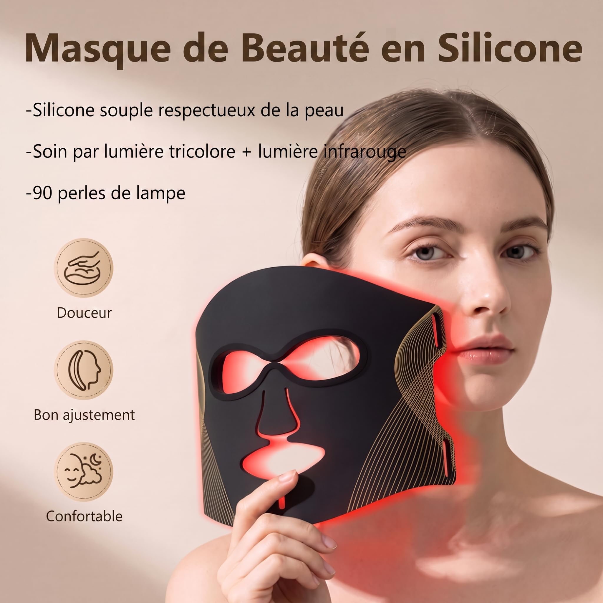 LED Face Mask, Masque Led visage luminothérapie, 7 modes de luminothérapie