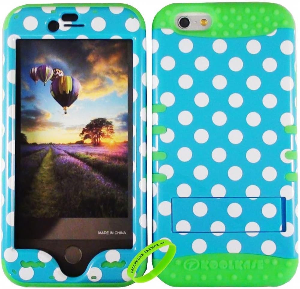 Cellphone Trendz HARD & SOFT RUBBER HYBRID HIGH IMPACT PROTECTIVE CASE COVER for Apple iPhone 6 4.7"6th Generation Case - Blue Polka Dots Hard Case Design on Lime Green Silicone