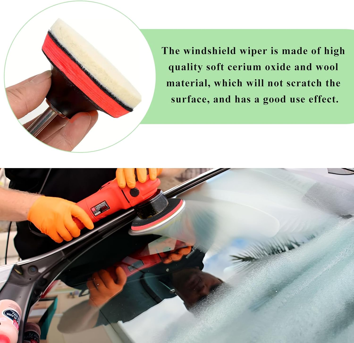 Glass Polishing Kit, Car Windscreen Scratch Removal Tool Repair Set with Cerium Oxide Powder, Felt Buffing Pad Wool Polishing Kit for Glass Window Windshield, Car Accessories