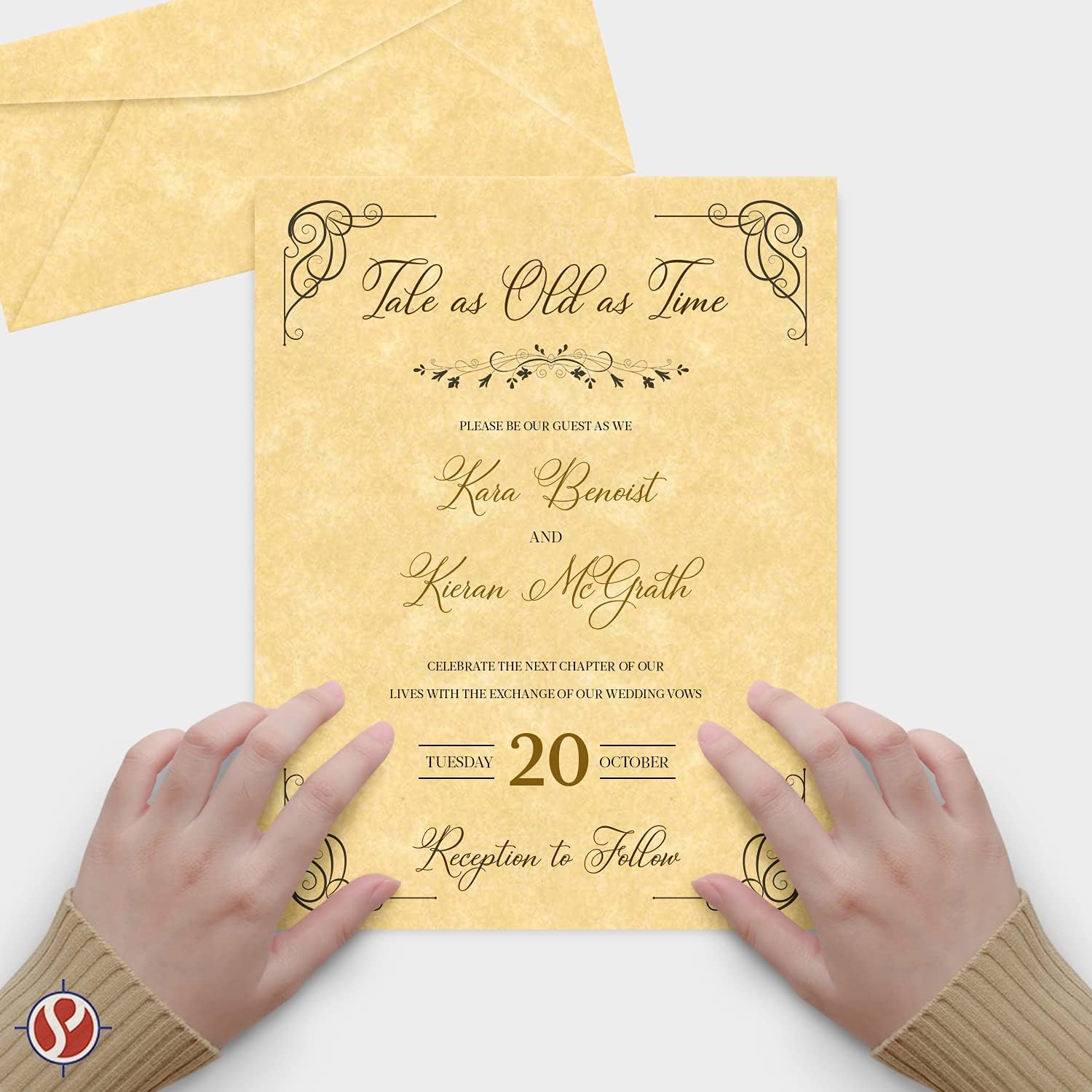 Matching 8.5 x 11” Paper & #10 Envelopes, Imitation New Champagne Parchment Finish – Great for Letters, Invitations, Business Documents | 24lb Text, 90 GSM | 50 Paper and 50 Envelopes Per Pack
