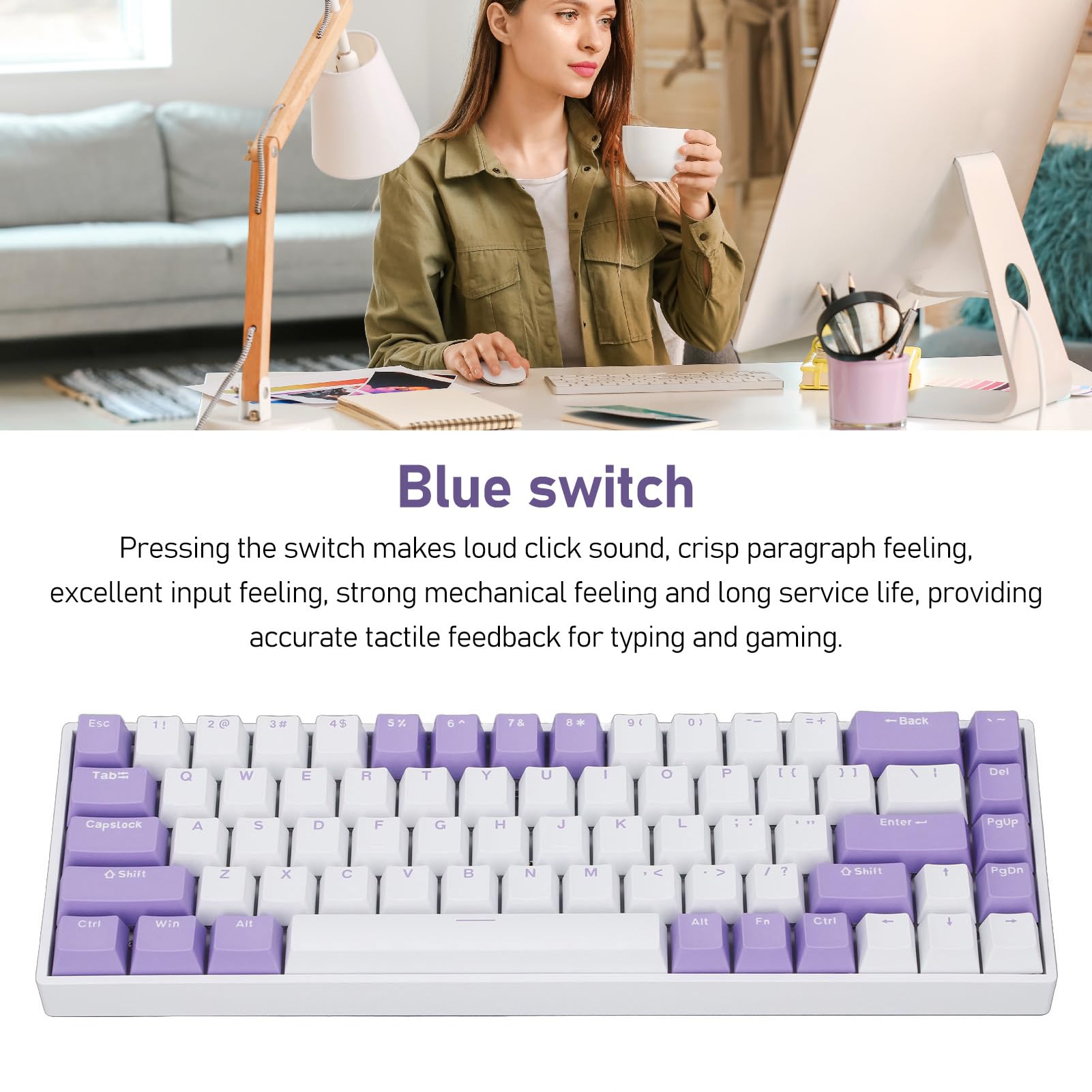 Tastiera Meccanica a 68 Tasti, Tastiera da Gioco Retroilluminata 5.0 RGB, Interruttore Blu, Wireless 2.4G, Tipo C, Anti-ghosting a Tasti Completi