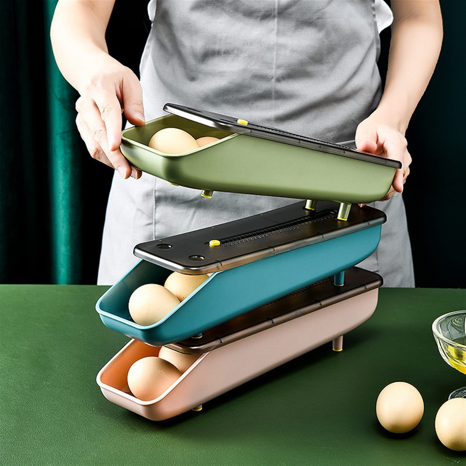 Cubo de Huevos para Nevera, Caja de Almacenamiento automática de Huevos rodantes, contenedor de Almacenamiento de plástico, organizadores de Almacenamiento para Nevera de Cocina