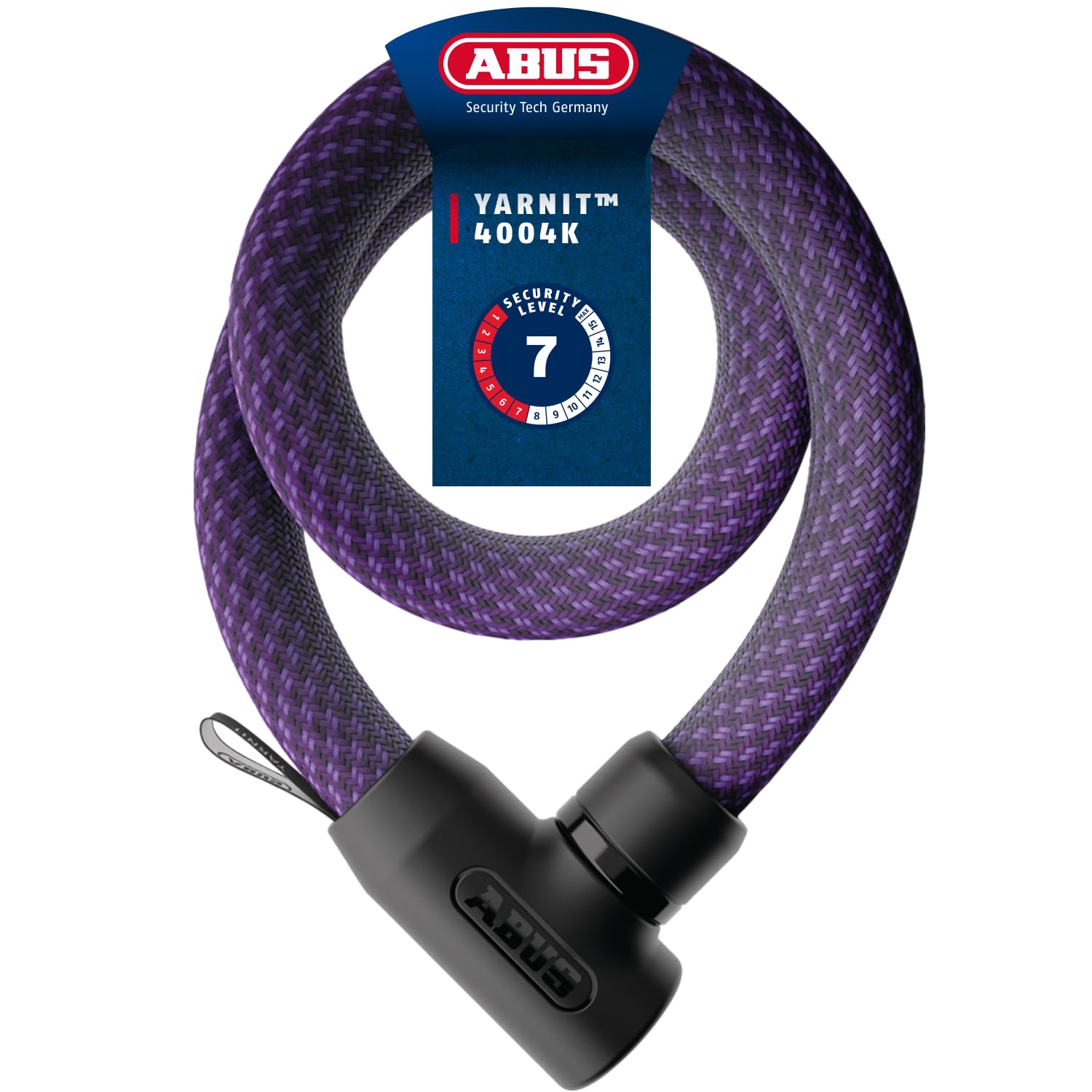 ABUS Candado de cadena YARNIT 4004K: candado textil ligero para la seguridad de bicicletas y patinetes eléctricos; candado flexible para bicicletas con nivel de seguridad 7; longitud 110 cm, violeta