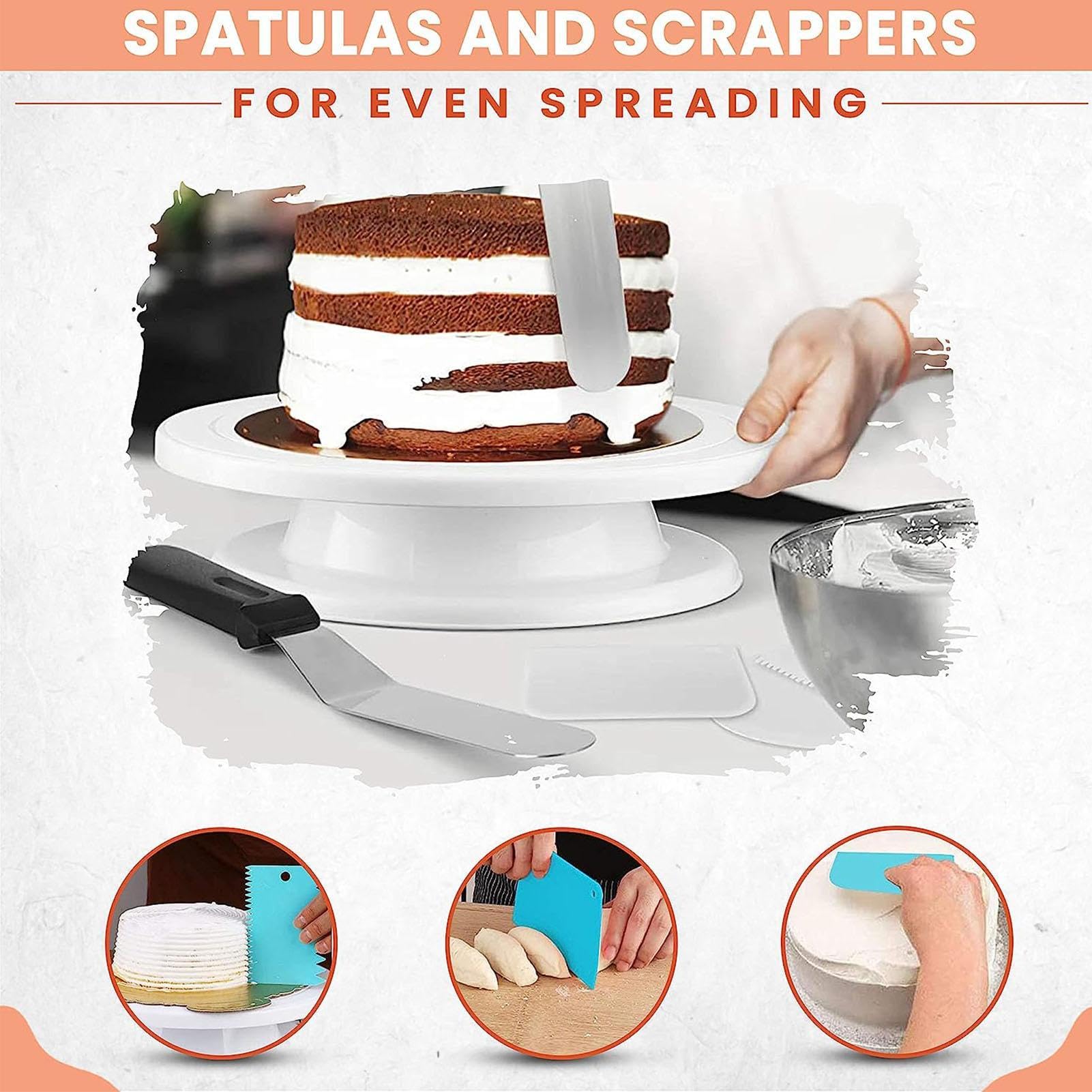 Generisch Kit de decoración de pasteles – 64 herramientas profesionales | con plato giratorio incluido, instrucciones fáciles de principiantes, distribuir eficientemente accesorios para hornear para