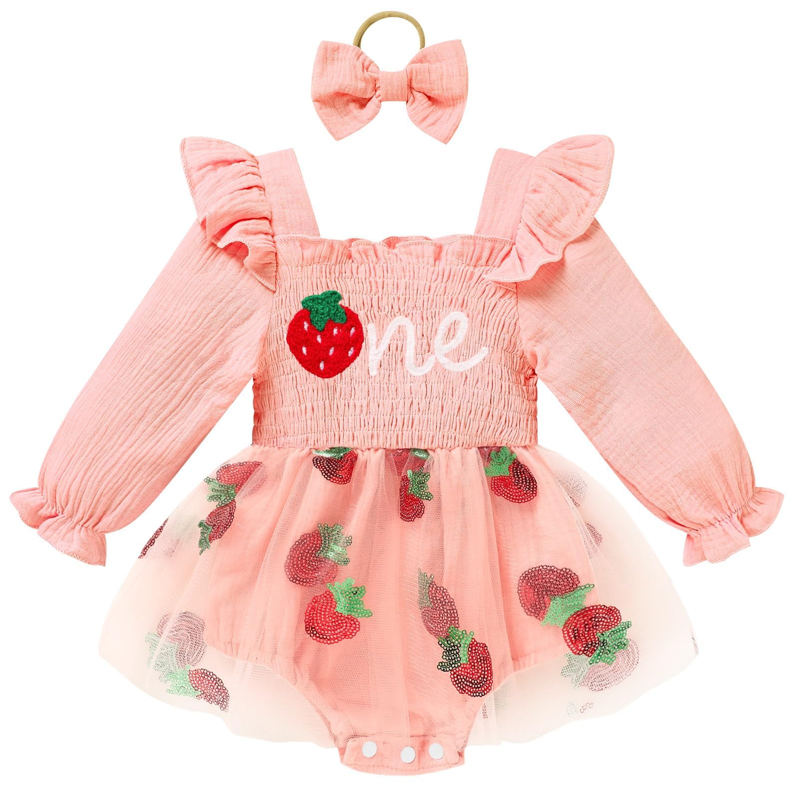 Baby Girl 1st Birthday Clothes One Year Old Tulle Romper Long Sleeve Bodysuit Cake Smash Outfits