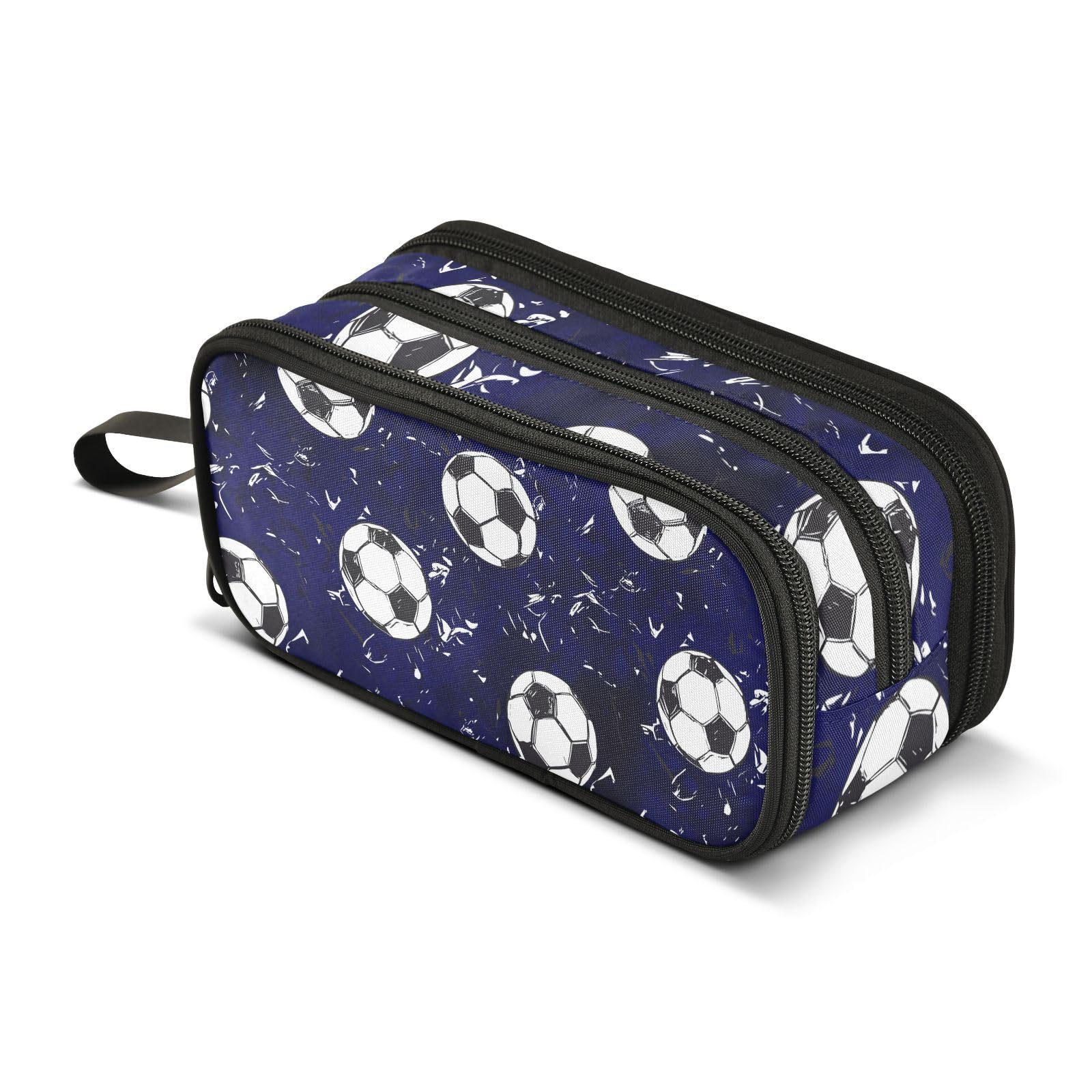 ISAOA Big Capacity Pencil Cases Football on Navy Background Pouch Bag Large Pen Bag Stationery Bag for Girls Boys Adults Student — image 1