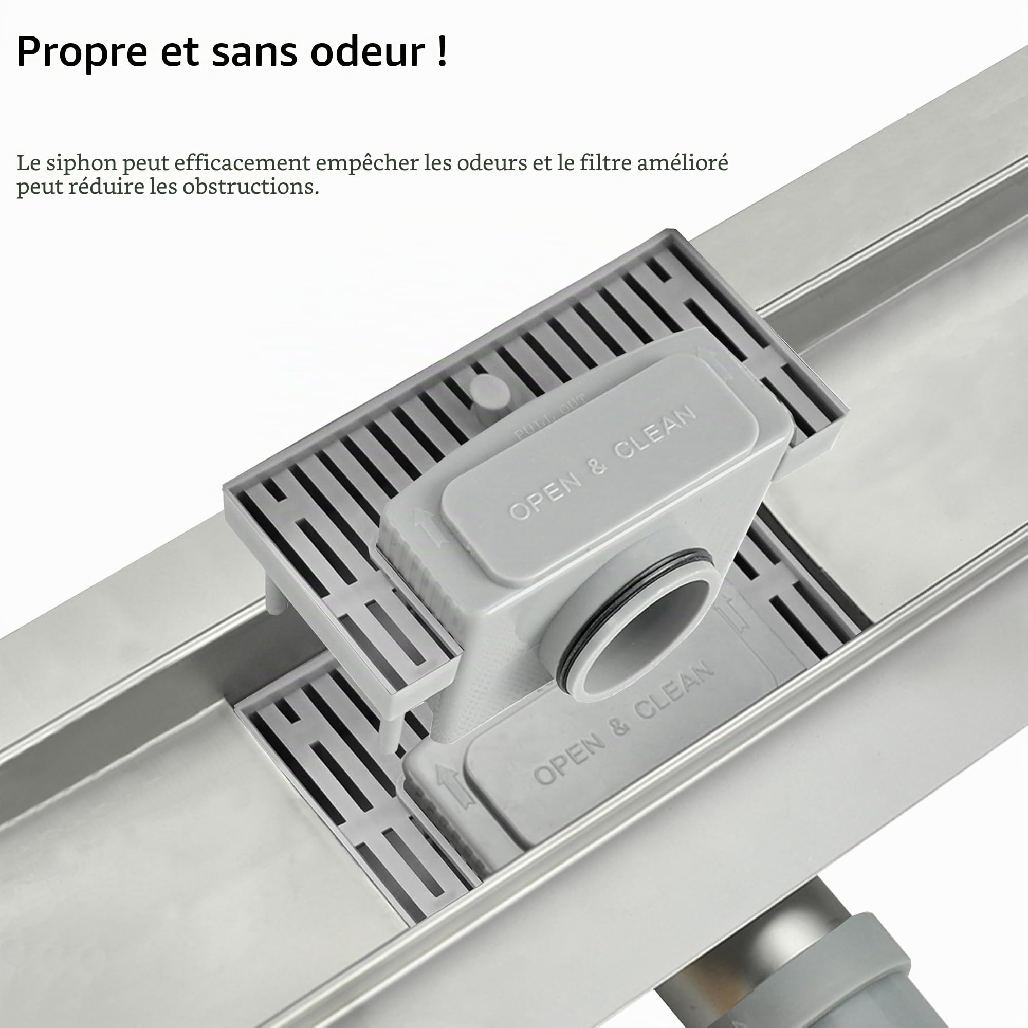Aica Caniveau de Douche Italienne Acier Inoxydable Siphon Sol D'évacuation le Modèle Linéaire Drain de Douche Rectangulaire Extra Plat Argent (70cm)