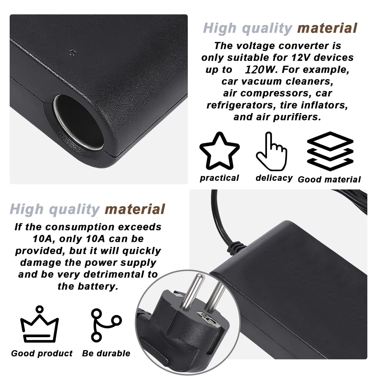 12 V 10 A adapter sieciowy do samochodu, 120 W AC-DC przetwornica napięcia 100-240 V na 12 V 10 A falownik z gniazdem zapalniczki samochodowej, adapter zasilacza samochodowego do pompowania opon