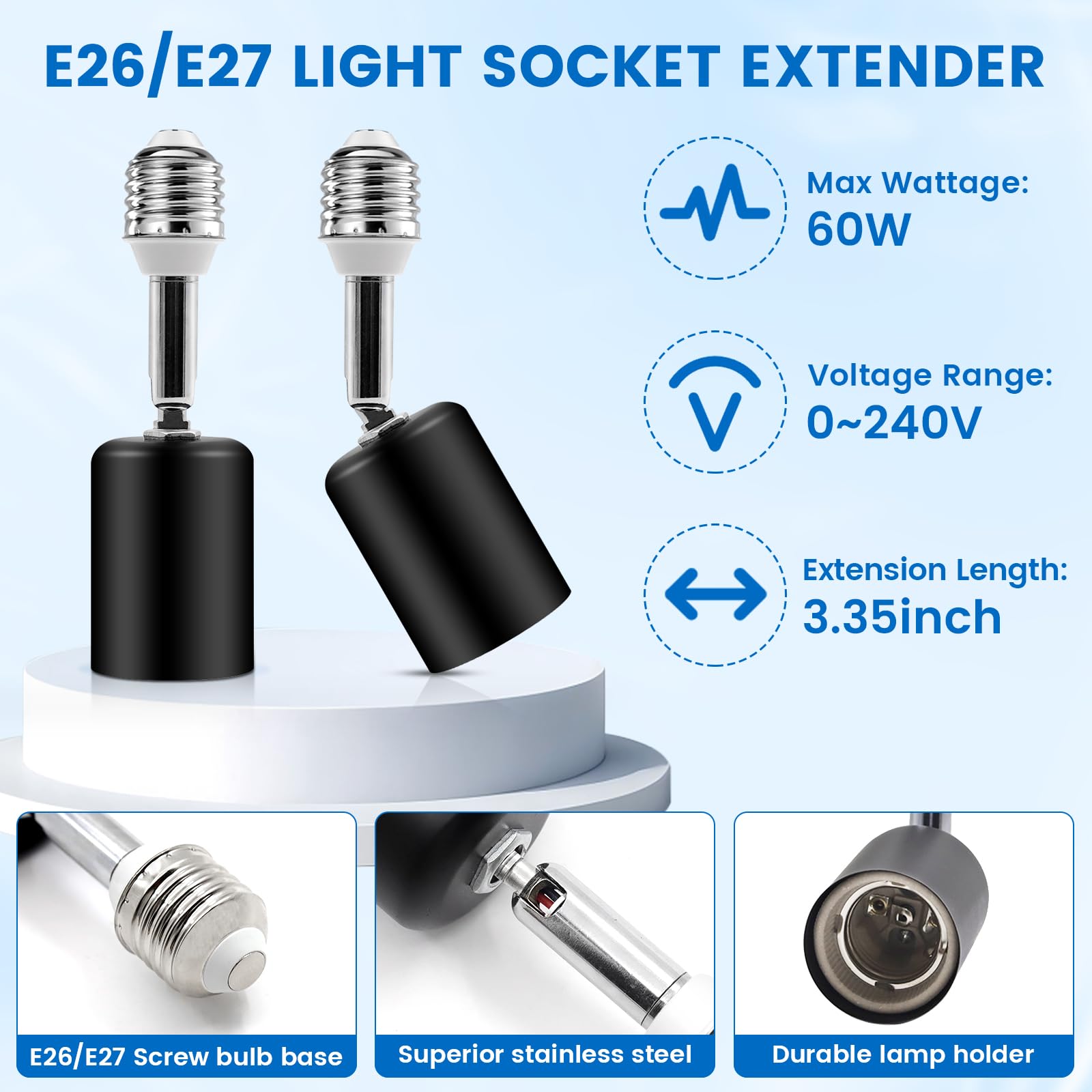 E27 Portalampada extension, E27 Prolunga per presa lampada, Estensione della lampadina, Adattatore per portalampada, 4pcs (Nero)