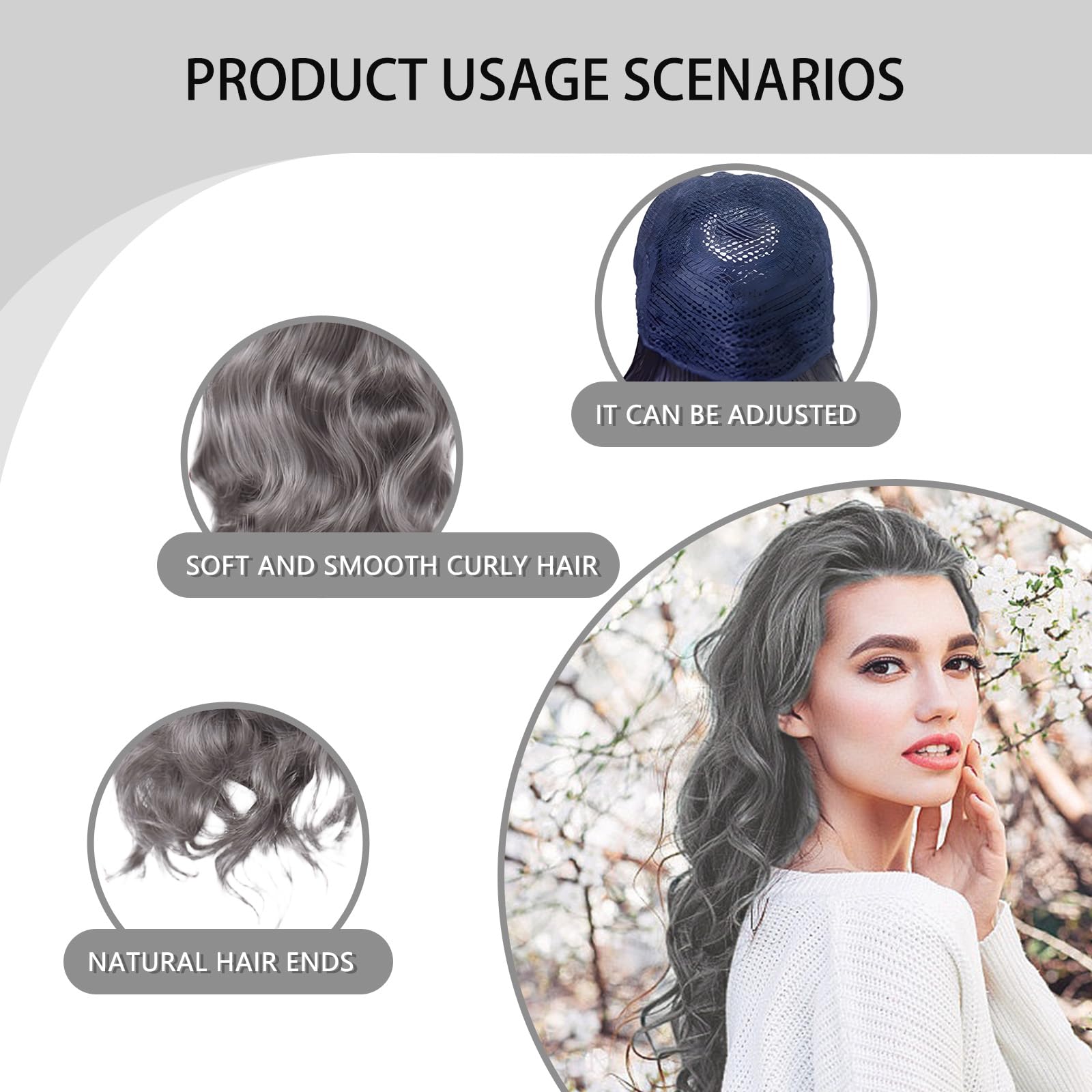 Long Grey Wigs for Women Grey Curly Wig, Headband Wig Womens Wigs - Image 3