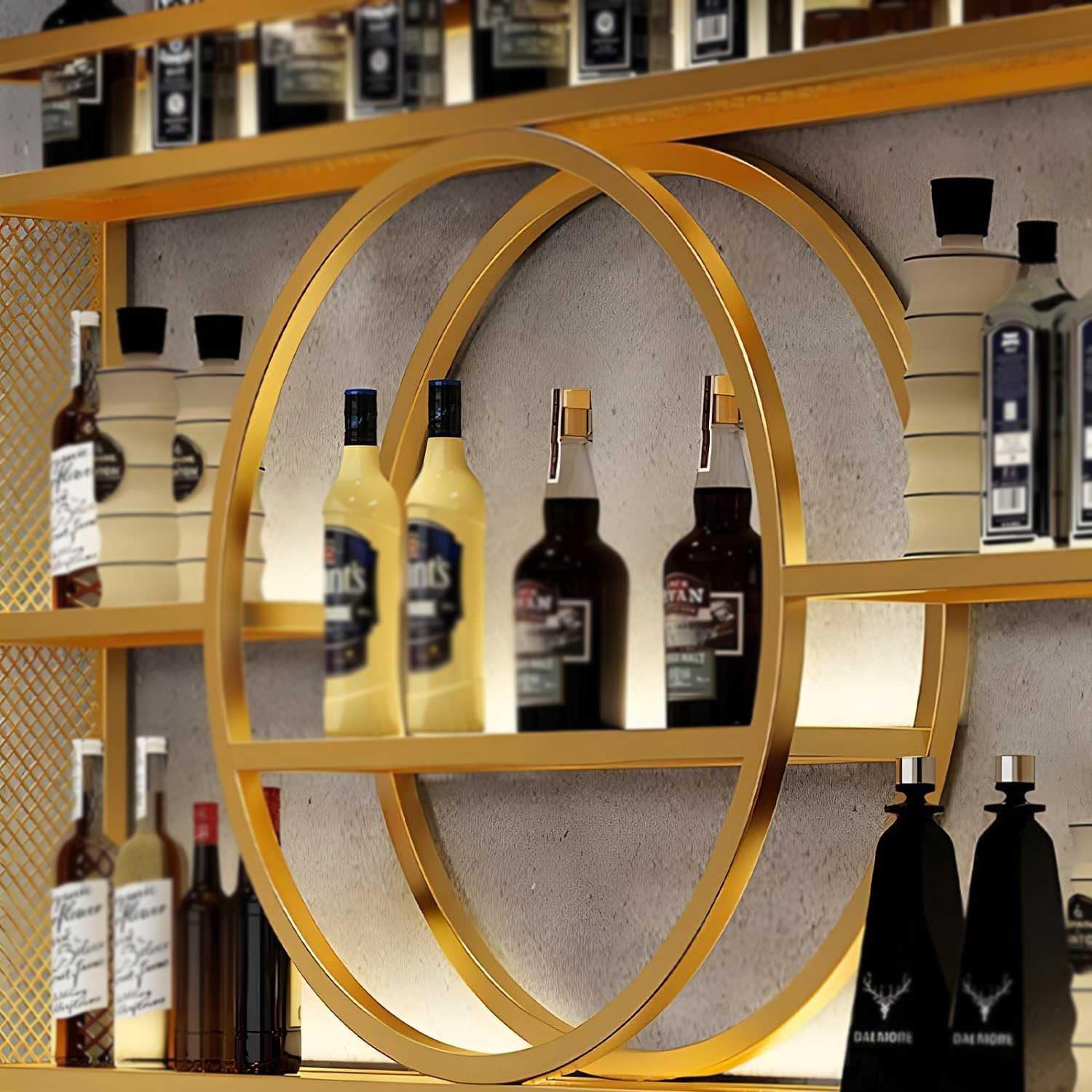 Botellero apilable Estante de Pared Moderno de Metal for Copas de Vino, Multifuncional, for Armario y Bar.(Gold,55 * 6 * 31in)