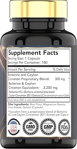 Miniatura 2 de Berberina con canela de Ceilán 2200 mg por cápsula - 180 cápsulas  Suplemento de berberina natural para la salud cardiovasular y del sistema