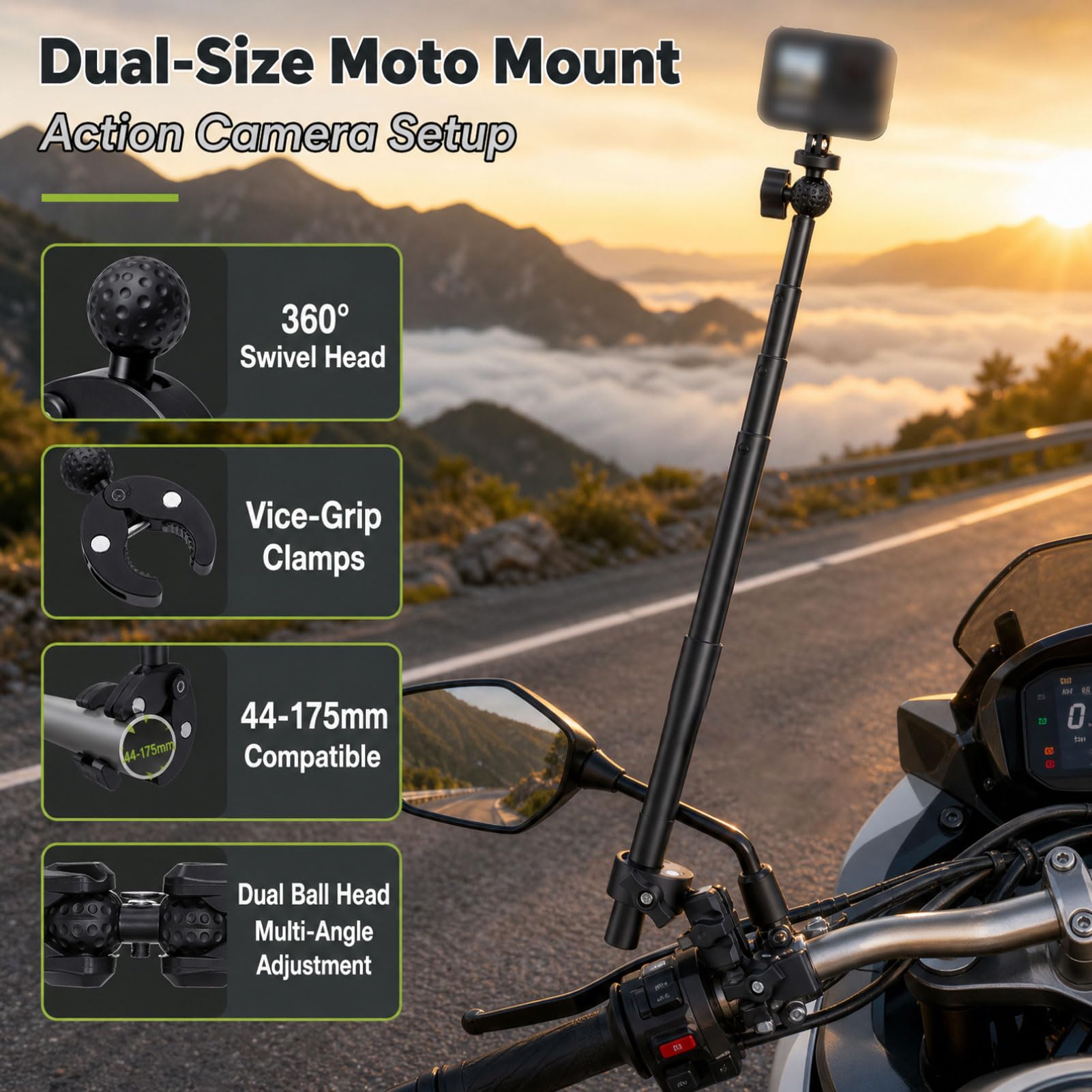 Shkalacar Kit di Montaggio per Manubrio con Supporto per Telecamera Moto