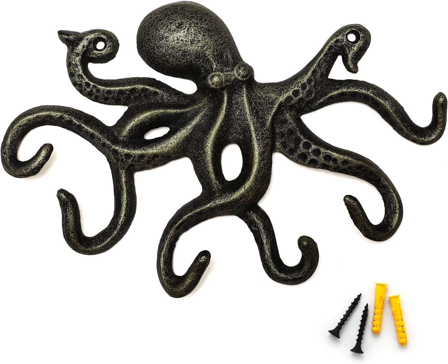 Key Holder for Wall, Octopus Wall Hooks Decorative for Hanging, Cast Iron Coat Hooks/Towel Hooks with 6 arms - Bronze