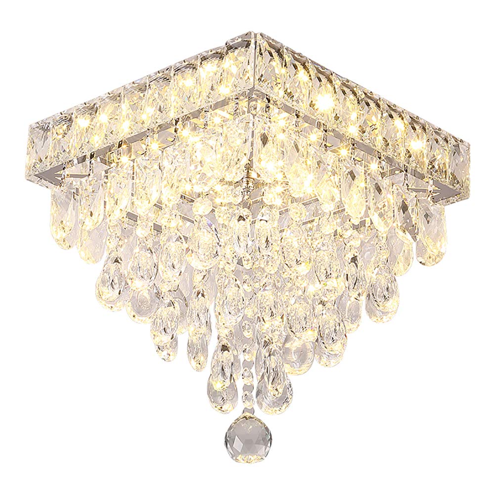 Lampadario Di Cristallo Apparecchio,Soffitto,Luce Soffitto Led Tre-oscuramento Del Colore Trasmissione Di Alta Luce Cornice Cromata,Con Perline A Goccia Di Cristallo Piazza Lampada-Cambio di luce a tr