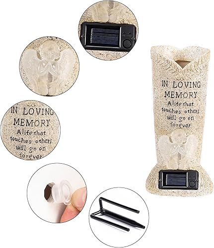 Miniatura 8 de Florero de cementerio conmemorativo solar con LED para decoración de tumbas de cementerio frescoartificial, florero de estatua de ángel con picos