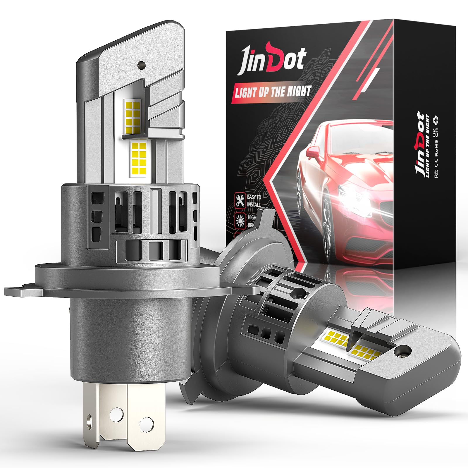Ampoule LED H4 26000LM 6500K Blanc, Ampoule LED pour Phare de Voiture DC 12V, Remplacement des Ampoules Halogènes, 2Ampoules