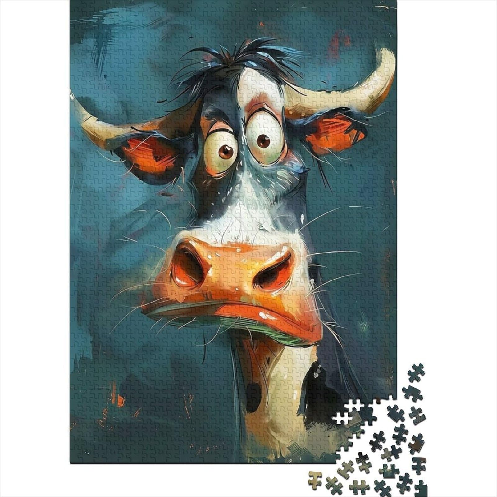 cow doodle blue jigsaw puzzle for adults paper 1000pc wall art — image 1