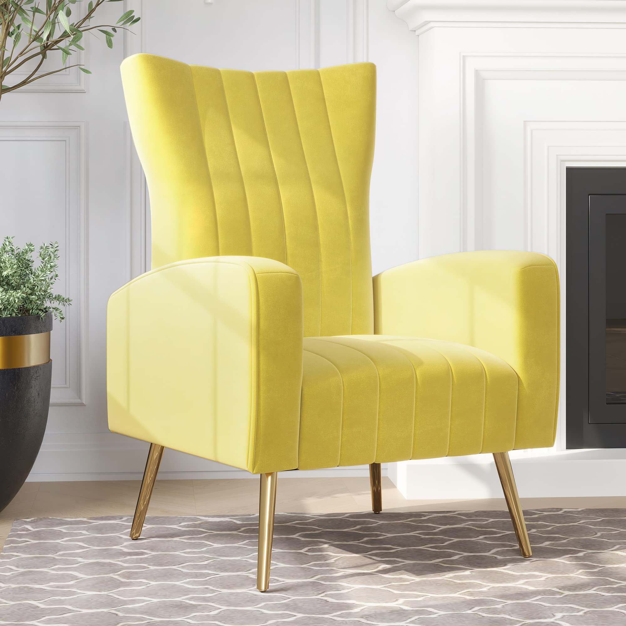 Belleze Velvet Accent Chairs For Living Room Modern Wingback