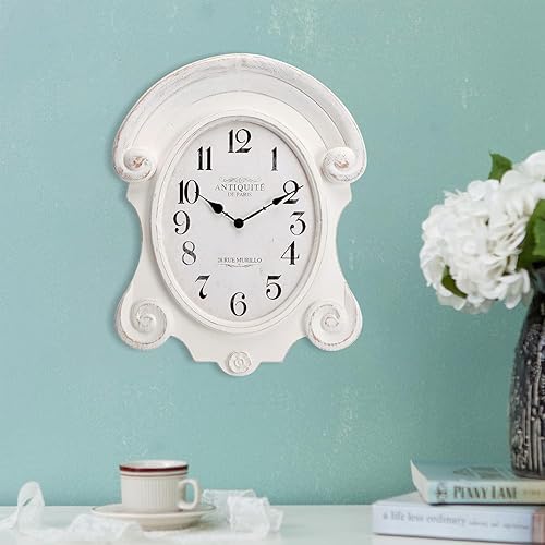 Miniatura 4 de Shabby Chic - Reloj de pared de madera rústico blanco, decorativo, de madera, tallado, irregular, elegante, funciona con pilas, para decoración de