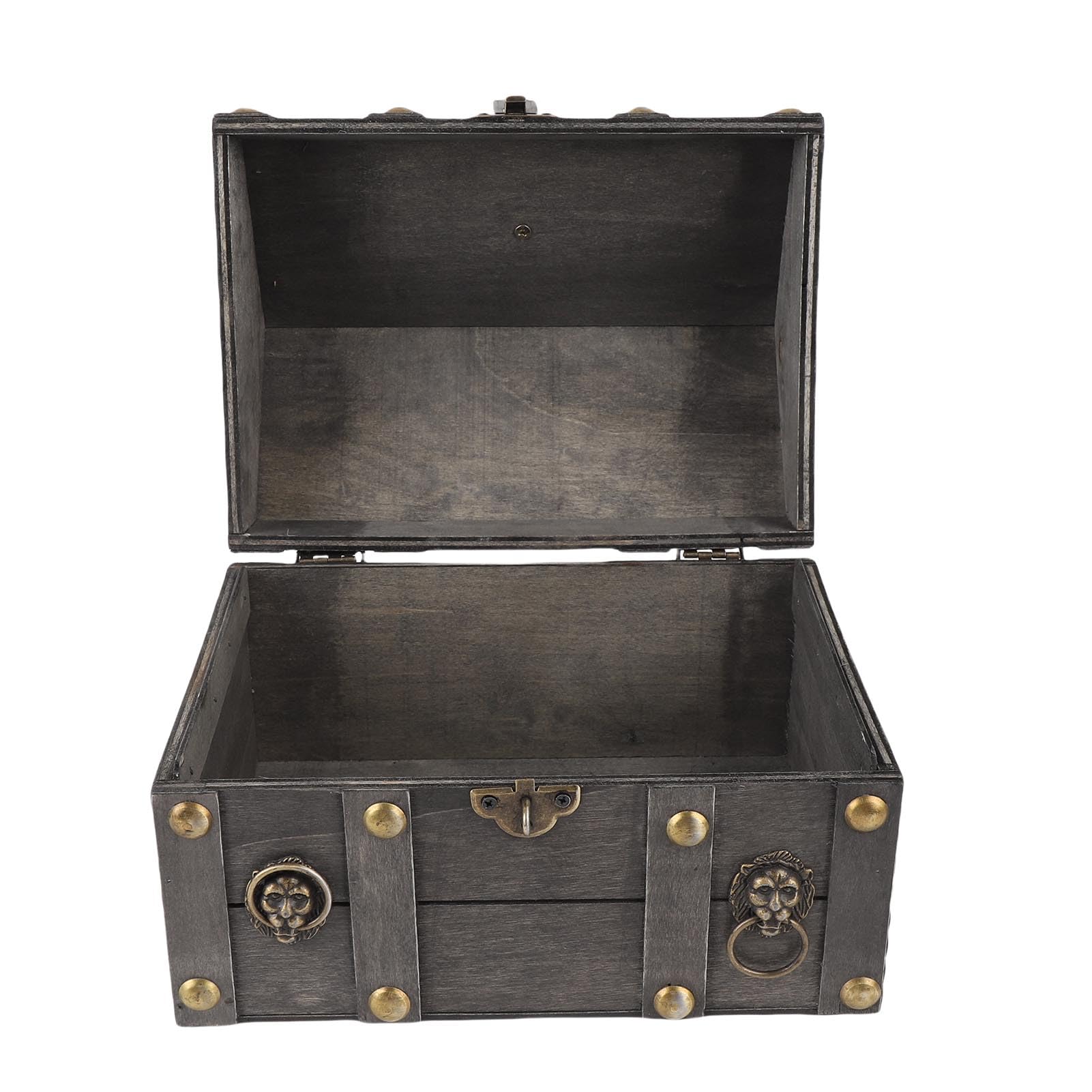 Drewniane pudełko do przechowywania biżuterii w stylu vintage Ozdobny organizer na klatkę piersiową z pokrywką na zawiasach Blokada hasłem (6300J-03GK10 Postarzany szary)