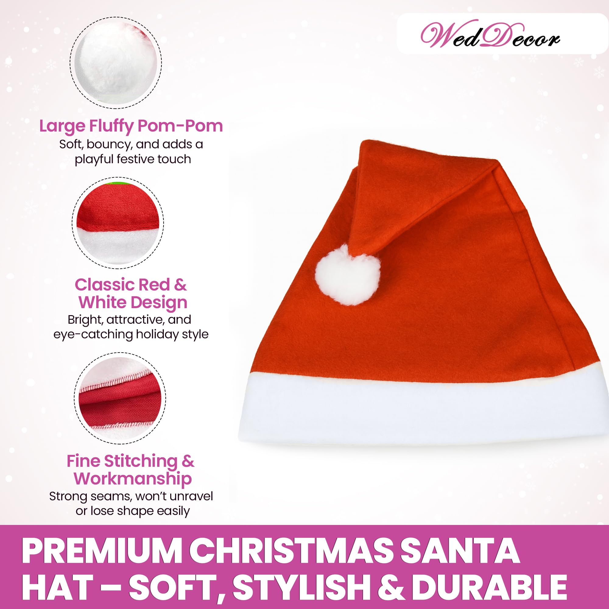 WedDecor Weihnachtsmütze für Erwachsene, flauschige Weihnachtsmütze, Unisex, Luxus-Plüsch-Weihnachtsmannmütze für Weihnachten, Weihnachtsmann-Kostüm-Zubehör für Weihnachten, Neujahr, Heiligabend