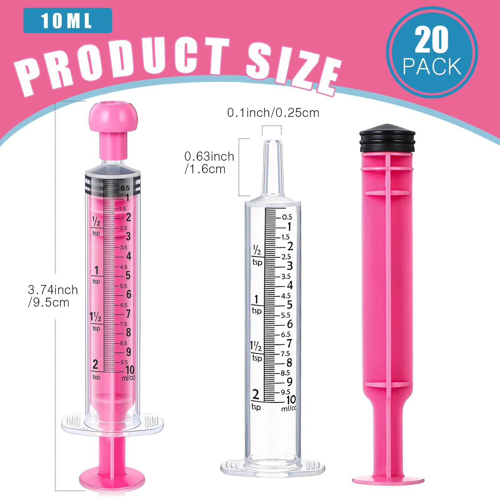 TrelaCo Paquete de 20 jeringas de plástico de 10 ml para líquido con tapas, jeringa oral sin aguja, jeringa de medición de color, herramientas dispensadoras selladas individualmente para medición de