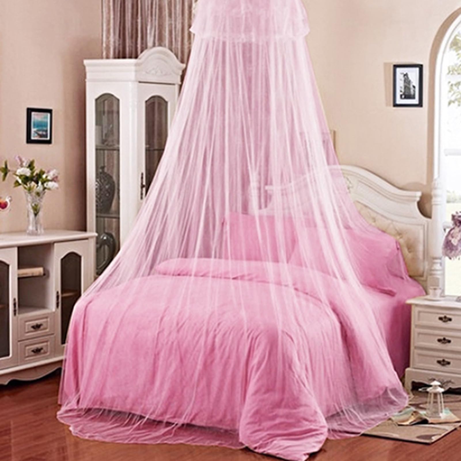 matumou Elegant Lace Bed Canopy Netting Curtain Round Dome Net Bedding