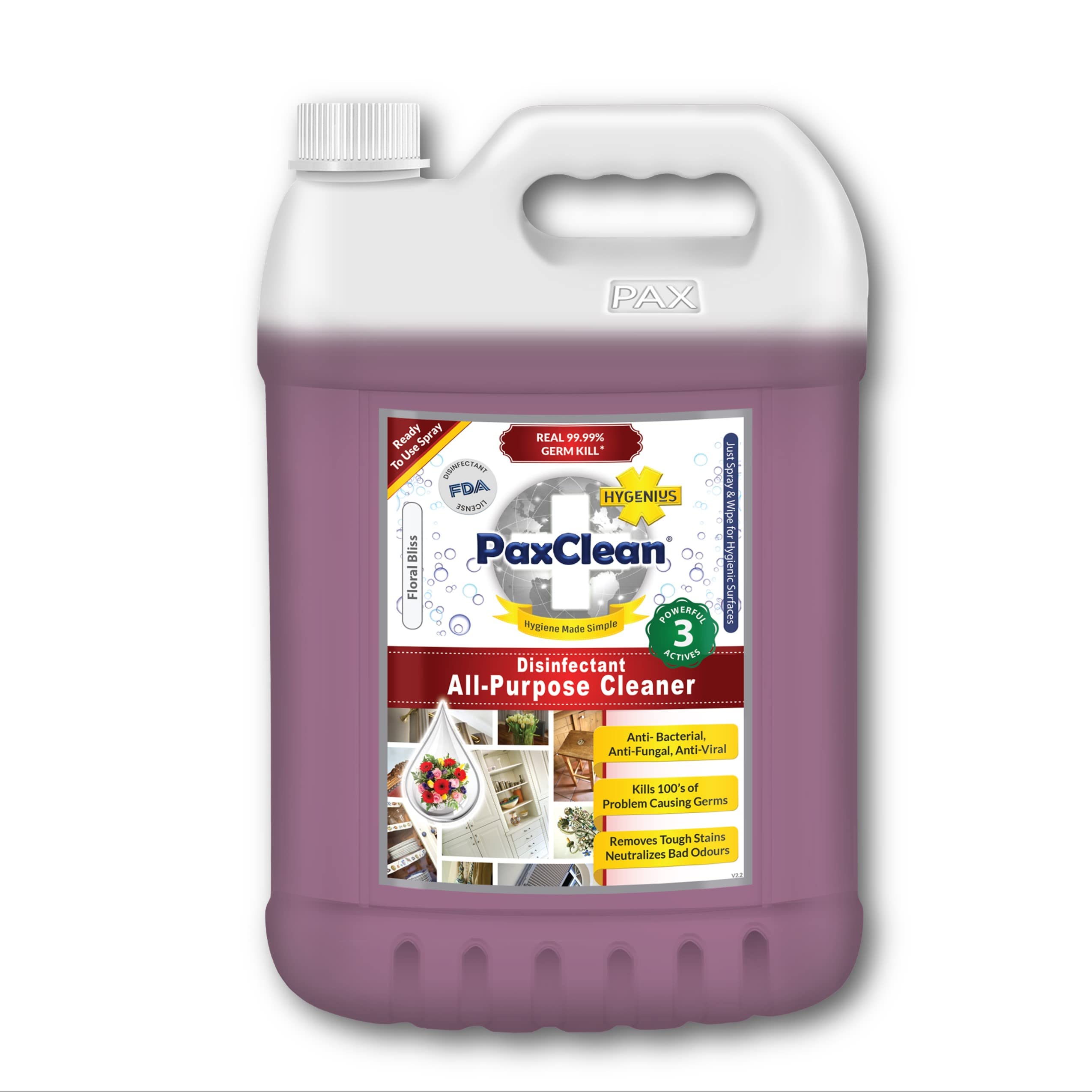 PaxClean All Purpose Cleaner Spray with 99.99% Germ Kill Strong Disinfectant Sanitizer Action (Floral Bliss), 5L (B0842QSF3V) Amazon Price History, Amazon Price Tracker