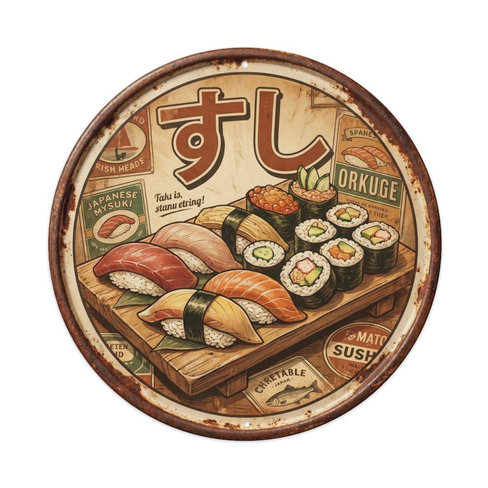 Cxhjca 8X8inch(20X20cm) Japanese Sushi Bar Classic Diner Nigiri Maki Kitchen Metal Tin Sign