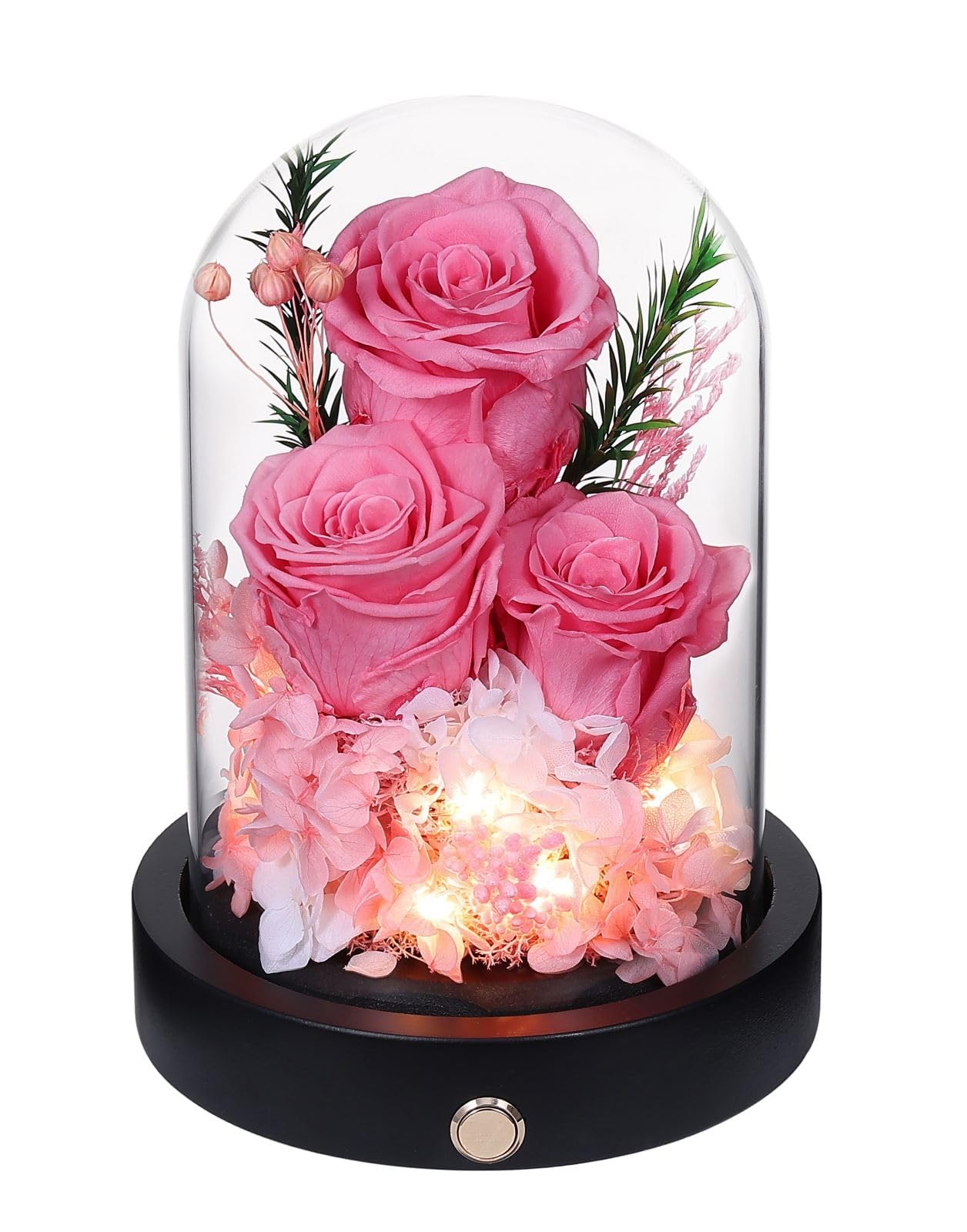 Forever Flowers Preserved Rose Glass Dome Pink