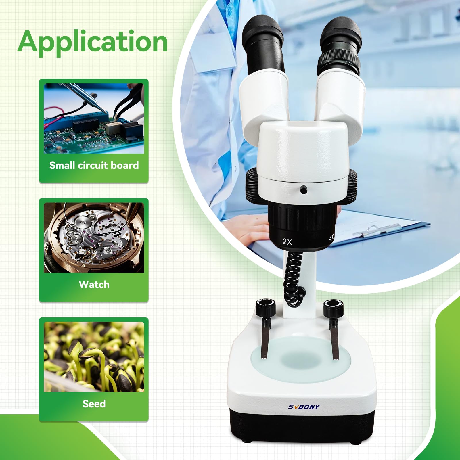Svbony SM403 Microscopio Estéreo Binocular, 20x-80x Microscopio Estereoscópico, con Iluminación LED Doble Fuente de Alimentación, Microscopio Óptico para Reparación de Circuitos Impresos