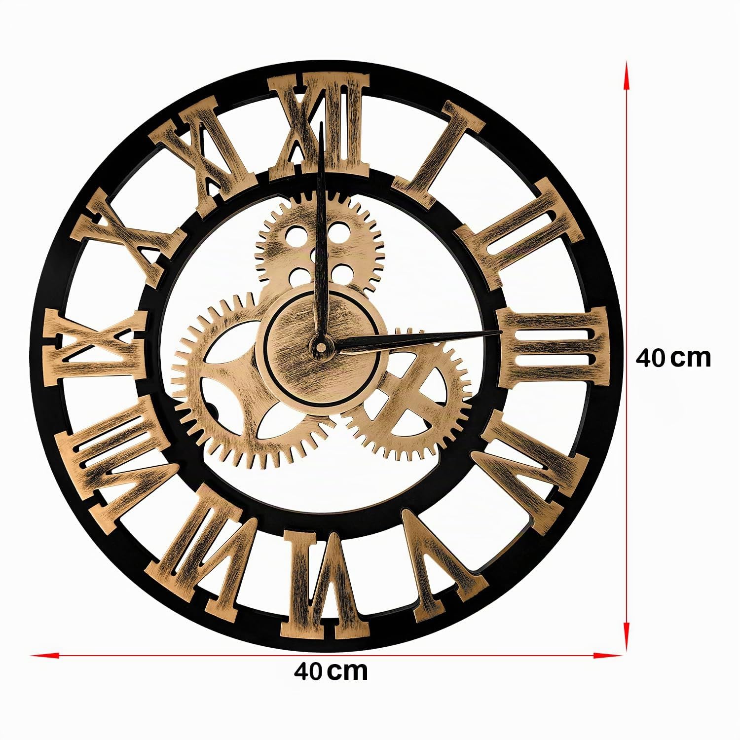 Reloj de Pared de Madera de Cuarzo con Números Romanos con Engranajes Vistos, Silencioso, no Hace tictac, para Sala de Estar, Dormitorio, Oficina, Cocina