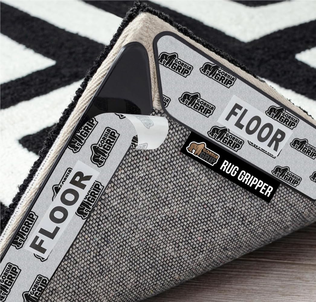 GORILLA GRIP Rug Gripper Pads, Keep Area Rugs Corners from Curling and Bunching, Reusable Dual-Sided Flexible Sticky Pad, Grips Floor Underlayment, Hold Carpet in Place on Hardwood Floors, 8 Pack