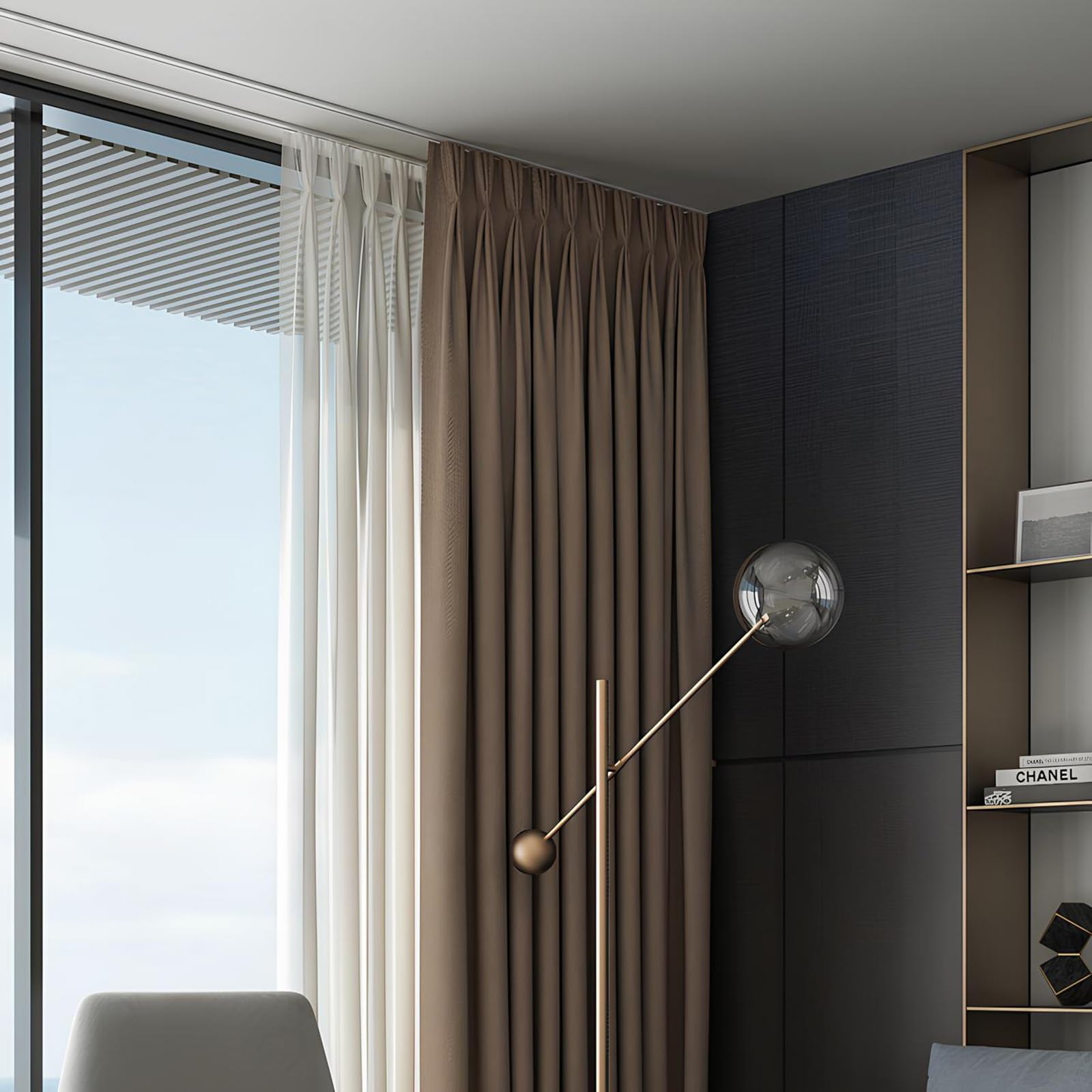 Ultradünne Aluminium-Deckenschiene – leise Gleitschiene für Raumteiler, Duschen, Erkerfenster und Wohnmobile, verstellbar 0,4–6,0 m (Champagner, 330 cm / 10.8ft)