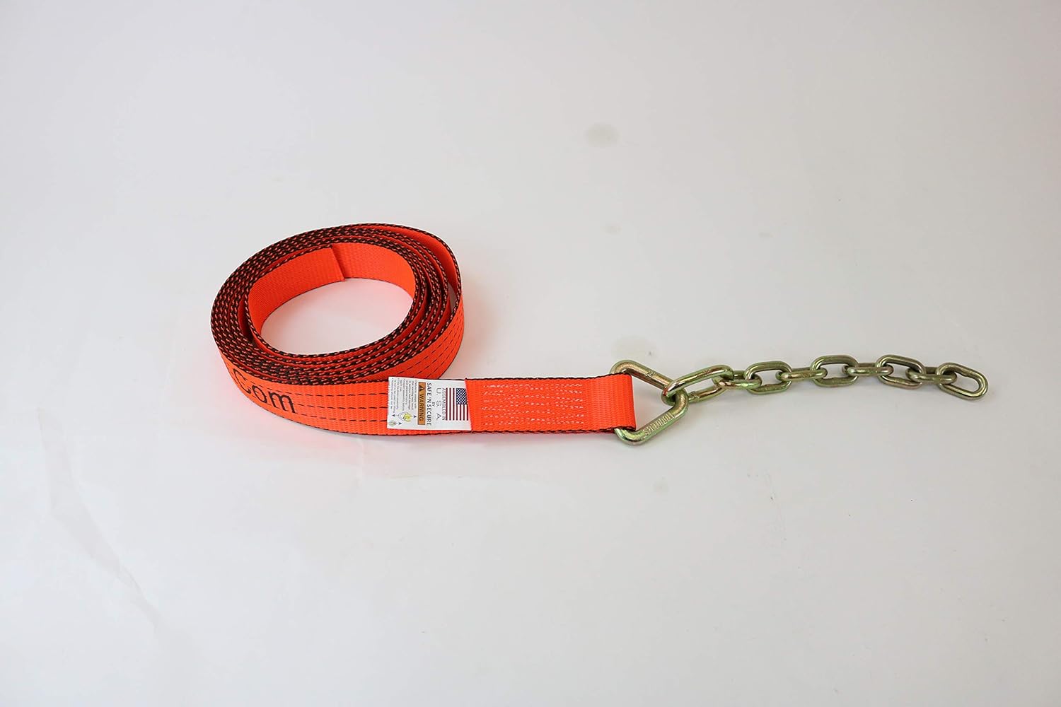 8 Point Heavy Duty Orange TECNIC 18 ft Strap Kit for Rollback/Flatbed Tie Downs with 12" Chain Tail