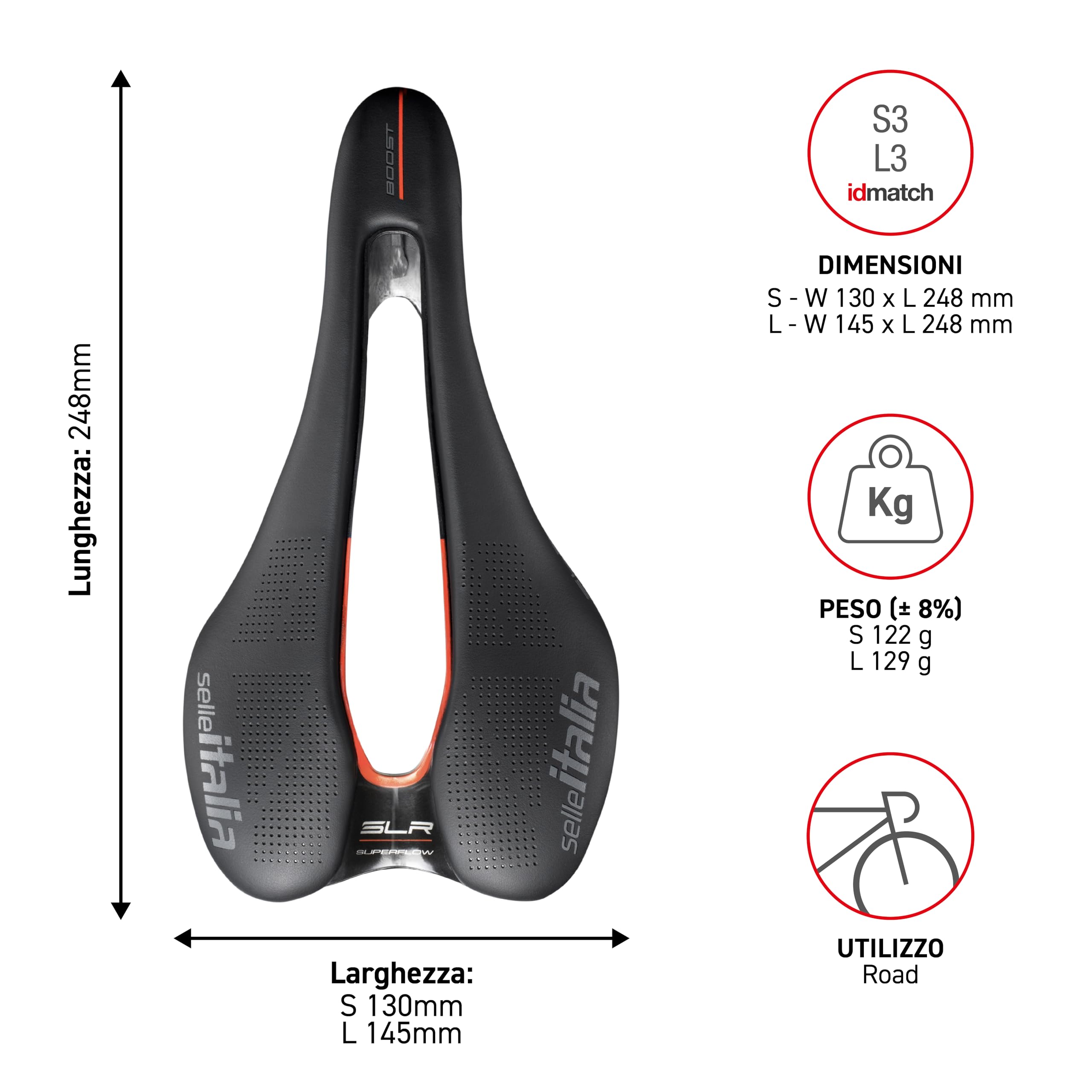 Selle Italia SLR Boost Kit Carbonio Superflow - Sella Bici da Corsa con Telaio e Scocca in Carbonio, Leggera e Resistente