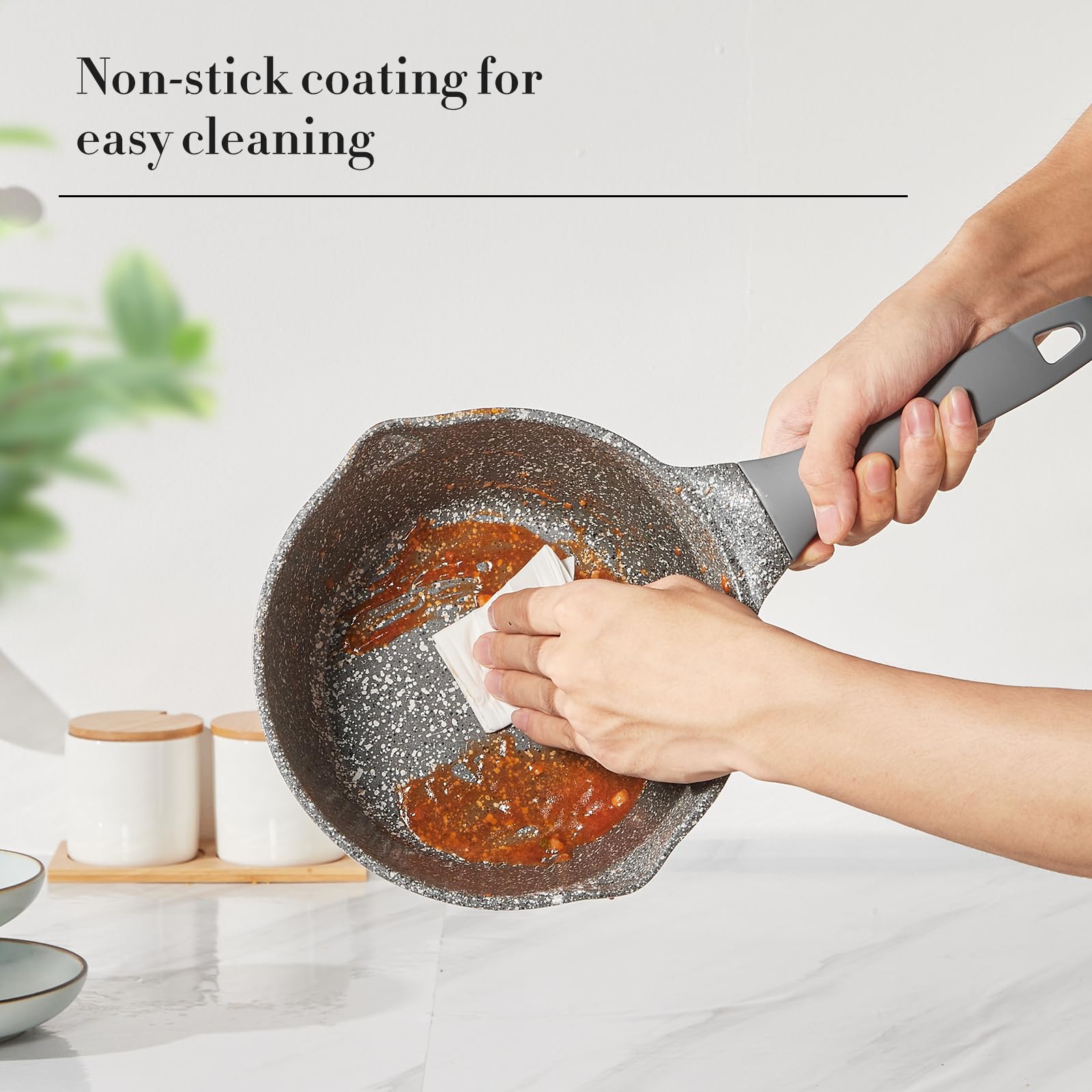 Casseruola Antiaderente 16 Cm Con Rivestimento Ceramica - Senza PFOA, Per Induzione, Gas, Elettrico, Con Manico In Legno