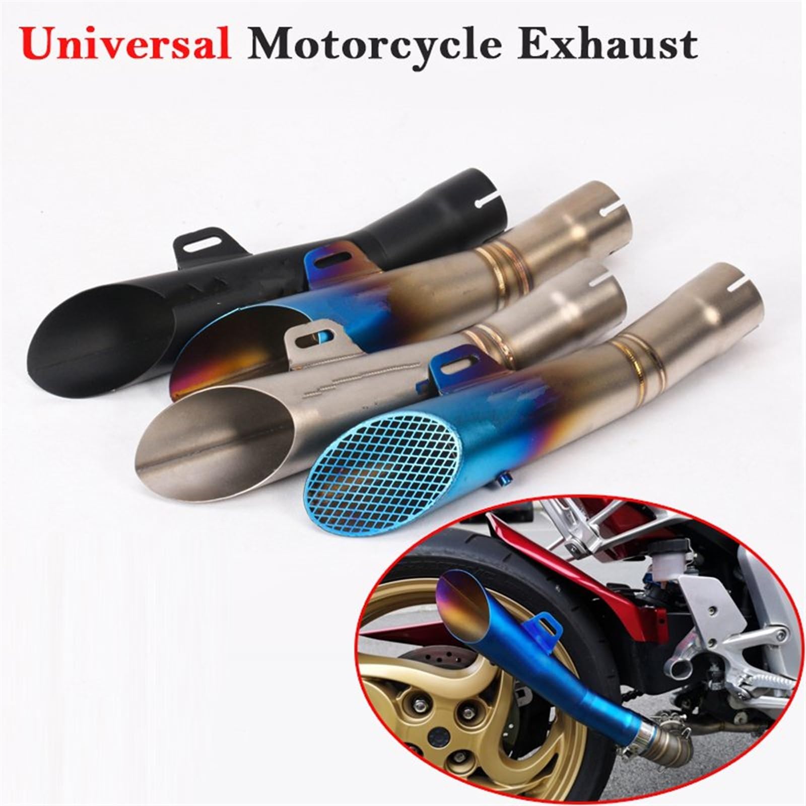 Marmitta Moto Silenziatore Tubo Modificato Motocross Scarico Universale Moto Tubo centrale scarico(Color:B)