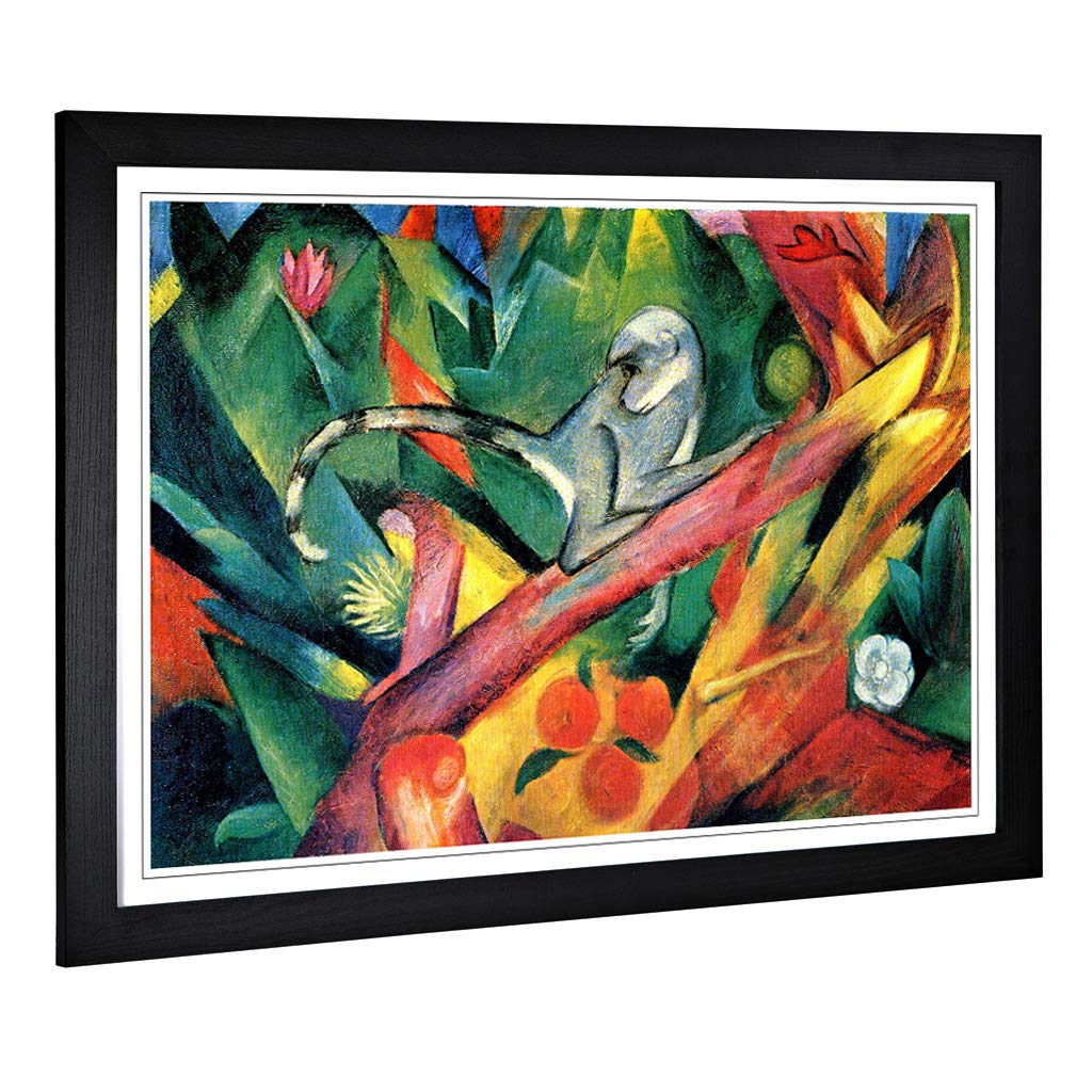 Big Box Art Framed Print of Franz Marc Monkey Design | Wall Art Picture | Home Decor for Kitchen, Living, Dining Room, Lounge, Bedroom, Hallway, Office, Black, A2 / 24.5x18 Inch / 62x45cm