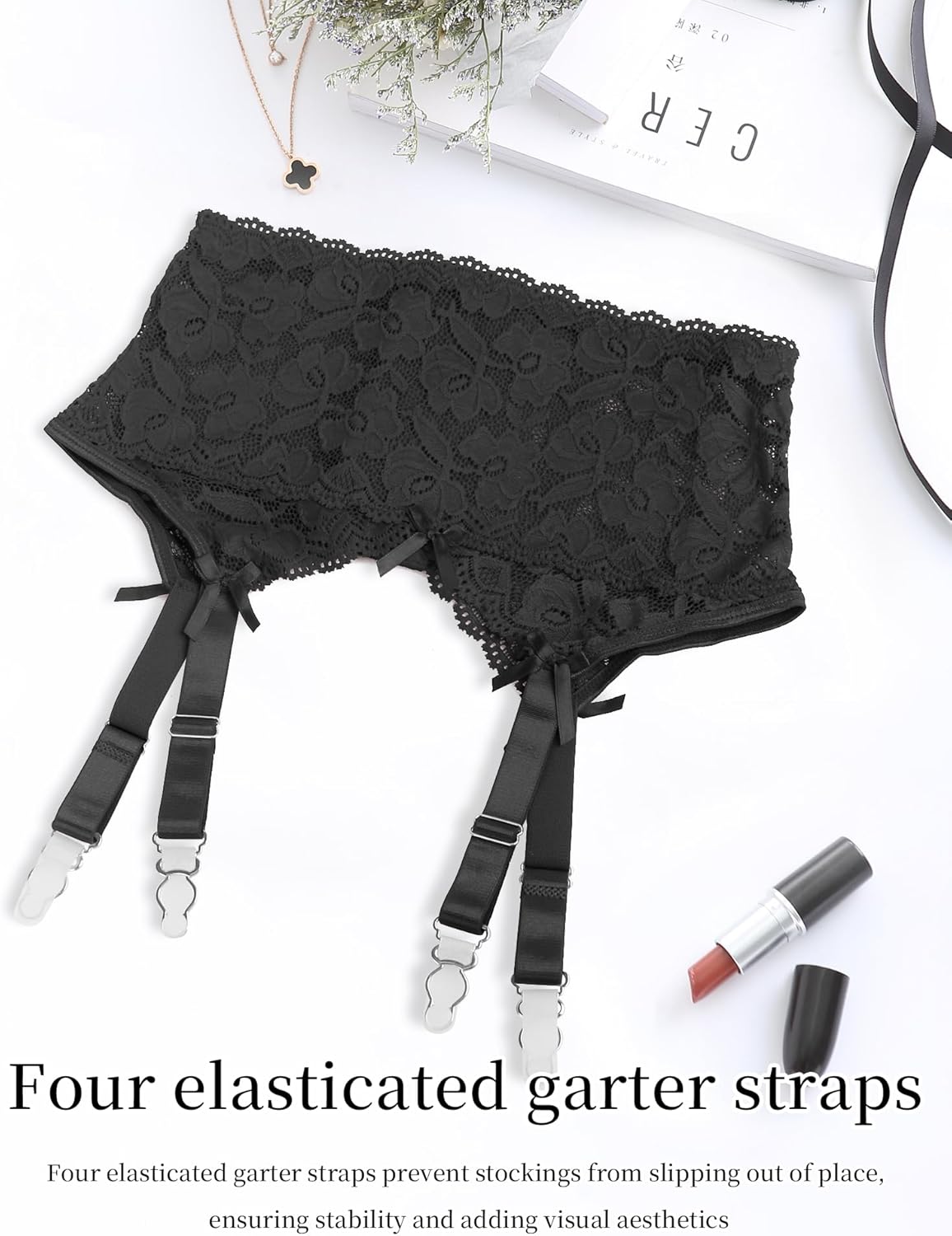 Lace Garter Belt for Women High Waisted Suspender Belt with 4 Vintage Strap Garter Belts for Thigh High Stockings XS-4XL - Image 6