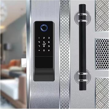 Smart Door Lock Waterproof Tuya Smart Door Lock Digital Password Double-sided Fingerprint Electronic Rim Lock For Outdoor Iron Gate Door Door Home Office Apartment(Double (no app))
