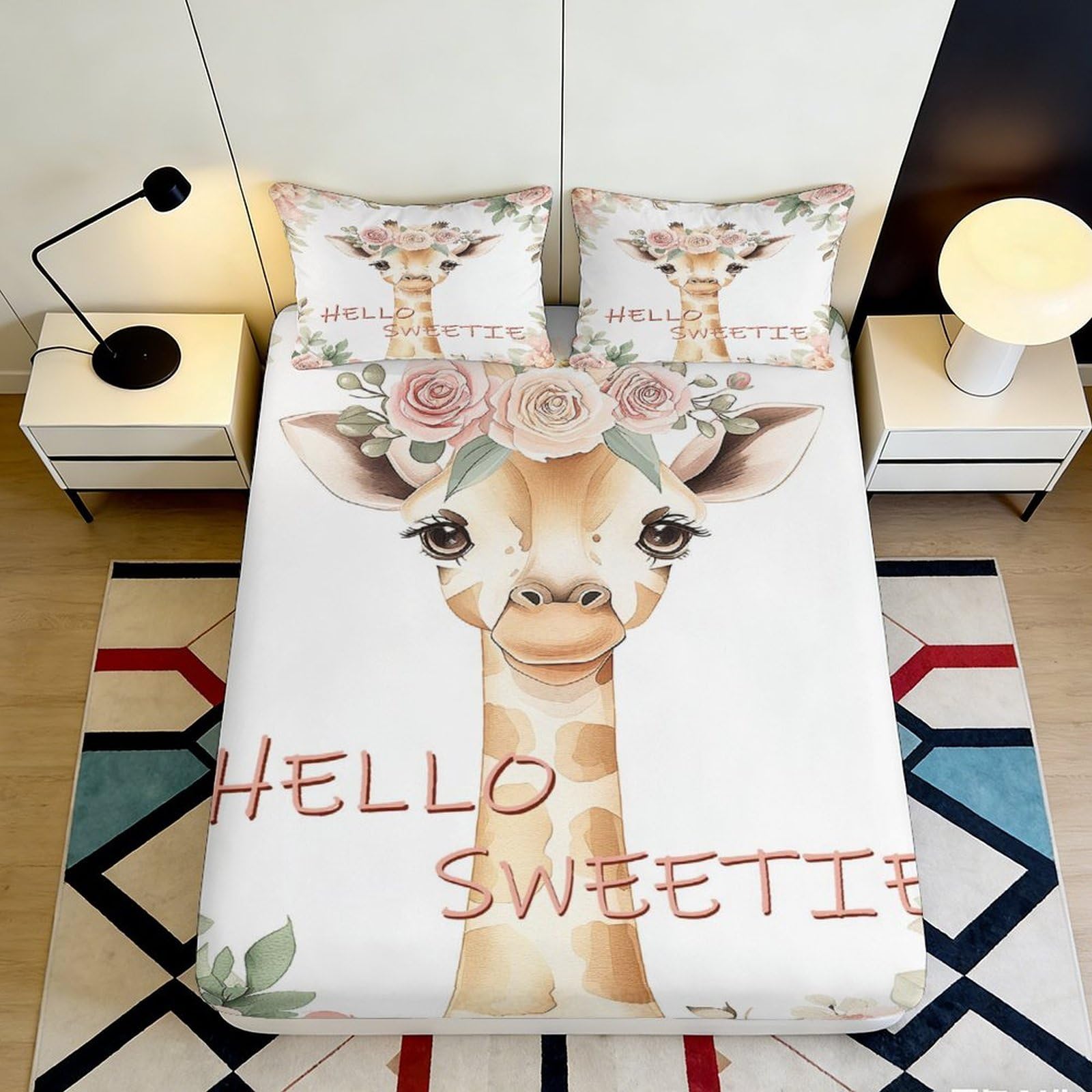 3D Printed Giraffe Fitted Sheet Microfiber Deep Pocket Bedroom Bedding Giraffe Mattress Fitted Cover Non-Slip for Adults Teens 200x200x25cm 90x200x25cm