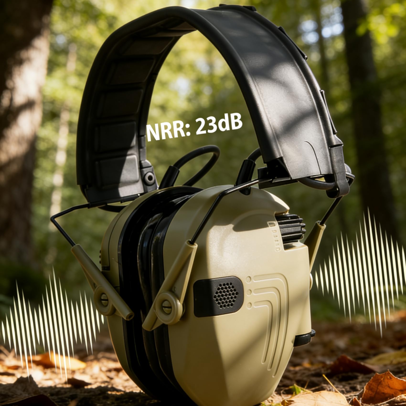 Orejeras electrónicas de seguridad con protección auditiva NRR de 23 dB, reducción de ruido con almohadilla de gel para deportes al aire libre (bronceado)