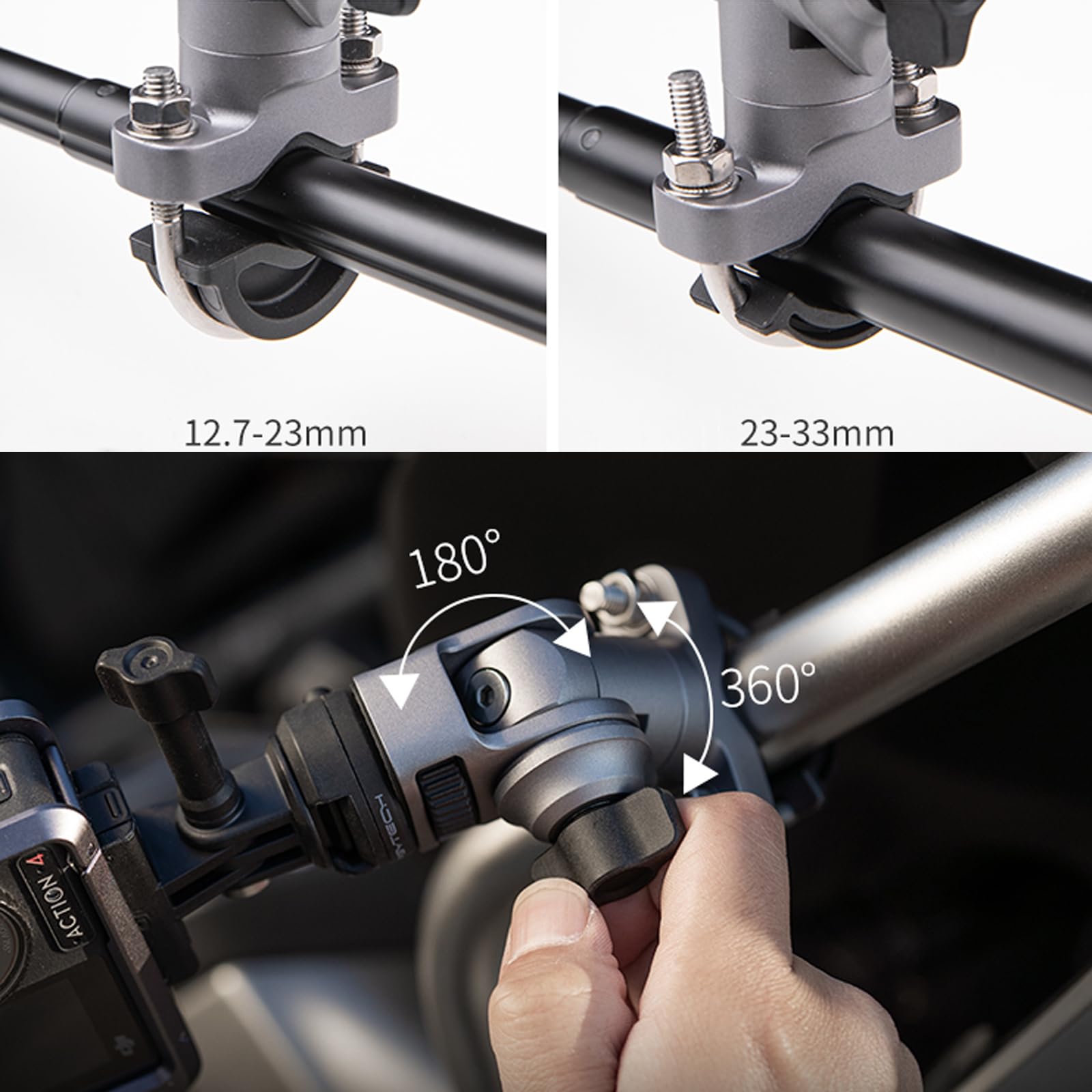 Fahrrad/Motorrad Mount für GoPro 13 12/DJI Osmo Action 5 Pro/Insta360 X5/DJI Osmo Pocket 3/Insta360 Ace Pro 2/Insta360 GO 3S/DJI Osmo Action 4/Insta360 X4/X3 Action Kamera U-Bolt Halterung