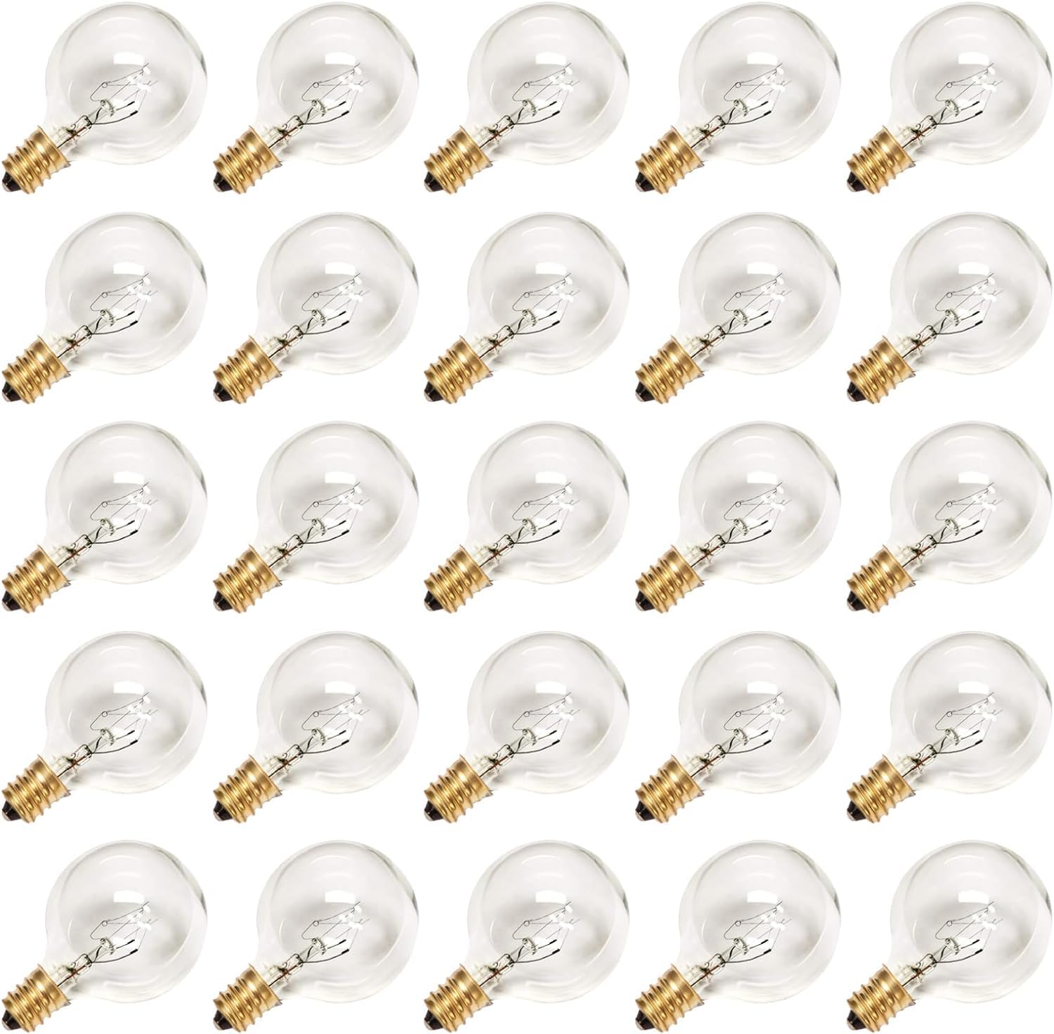 G40 Replacement Bulbs, 120V 5W Incandescent Globe Light Bulbs fits E12/C7 Screw Base, G40 Light Bulbs for Indoor Outdoor Patio Decor, Warm White ，25 Pack.