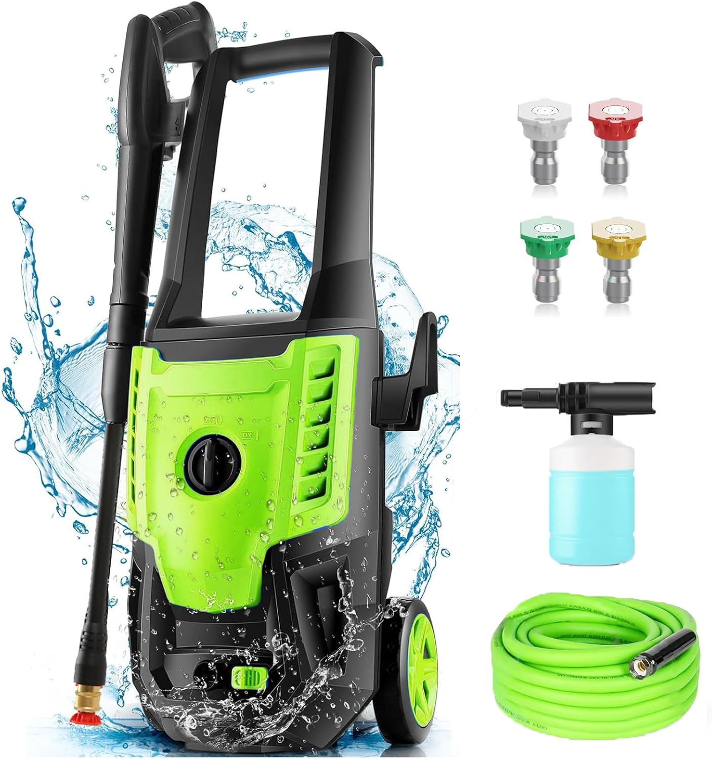 4800 PSI Electric Pressure Washer, 4.0GPM Portable Power Washer with Foam Cannon, 4 Quick Connect Nozzles for Cars/Fences/Driveways/Home/Patios, Green