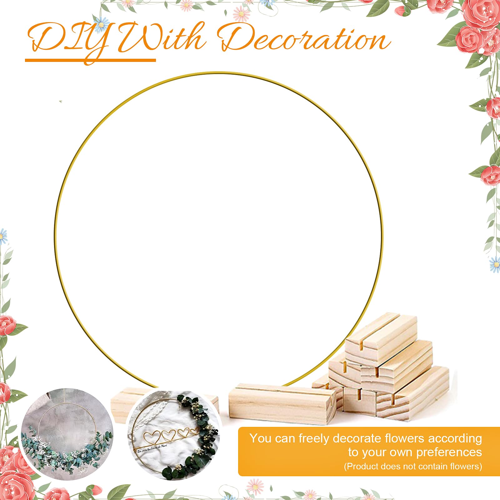 8 anillos de metal para manualidades, 40 cm, centros de mesa, anillos de macramé con soporte para tarjetas de madera, manualidades, atrapasueños para decoración de corona de boda y colgante de