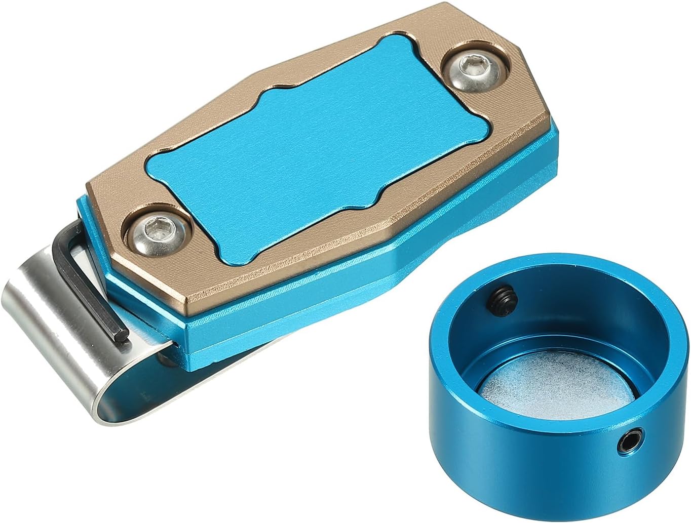 PATIKIL Billiard Magnetic Chalk Holder Round Aluminum Alloy Pool Billiard Cue Chalk Tip Case with Belt Clip